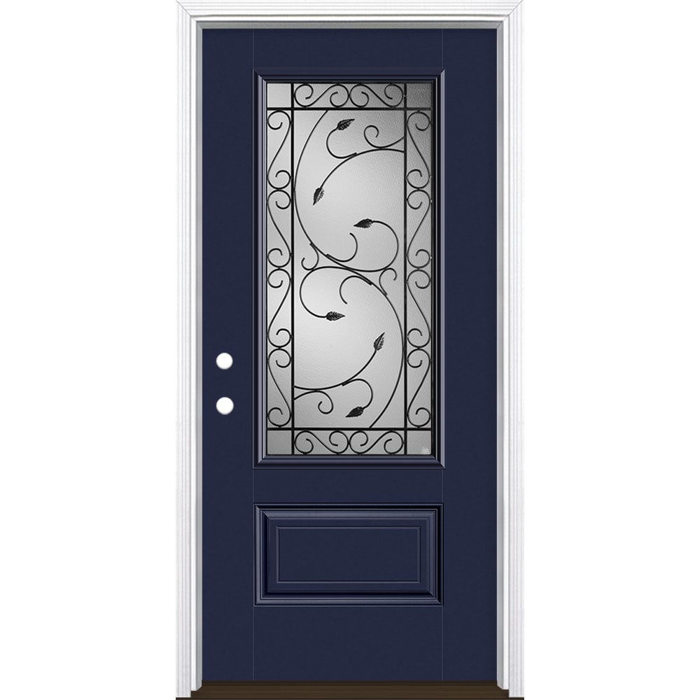 Masonite 3422504 Pergola 36-in x 80-in x 4-9/16-in Fiberglass 3/4 lite Right-hand inswing Eclipse Painted Prehung Front Door with Brickmould Insulating core