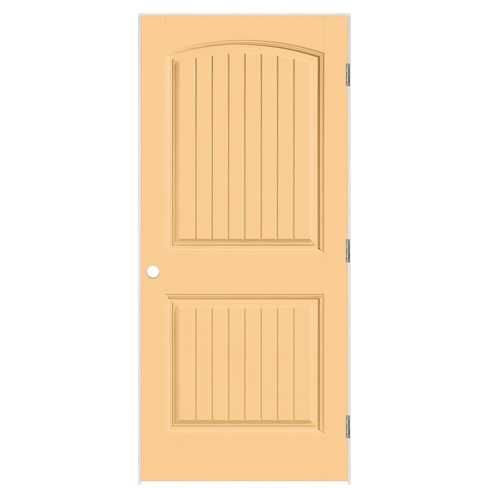 Masonite 1443805 36-in x 80-in Marigold Solid core 2-panel round top plank Left hand Smooth Prefinished Molded composite Flat Jamb Single Prehung Interior Door