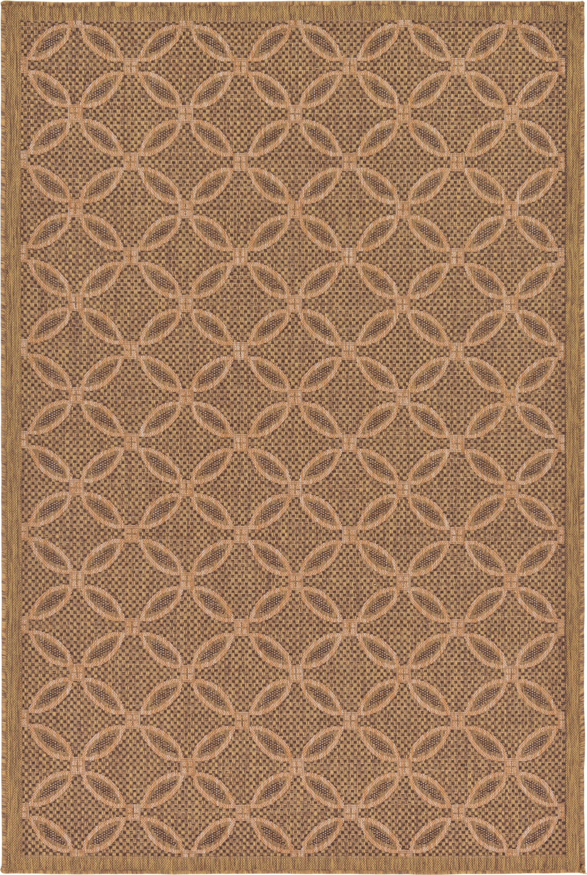 Ivory and Light Brown Geometric Synthetic Area Rug, 5x8 ft