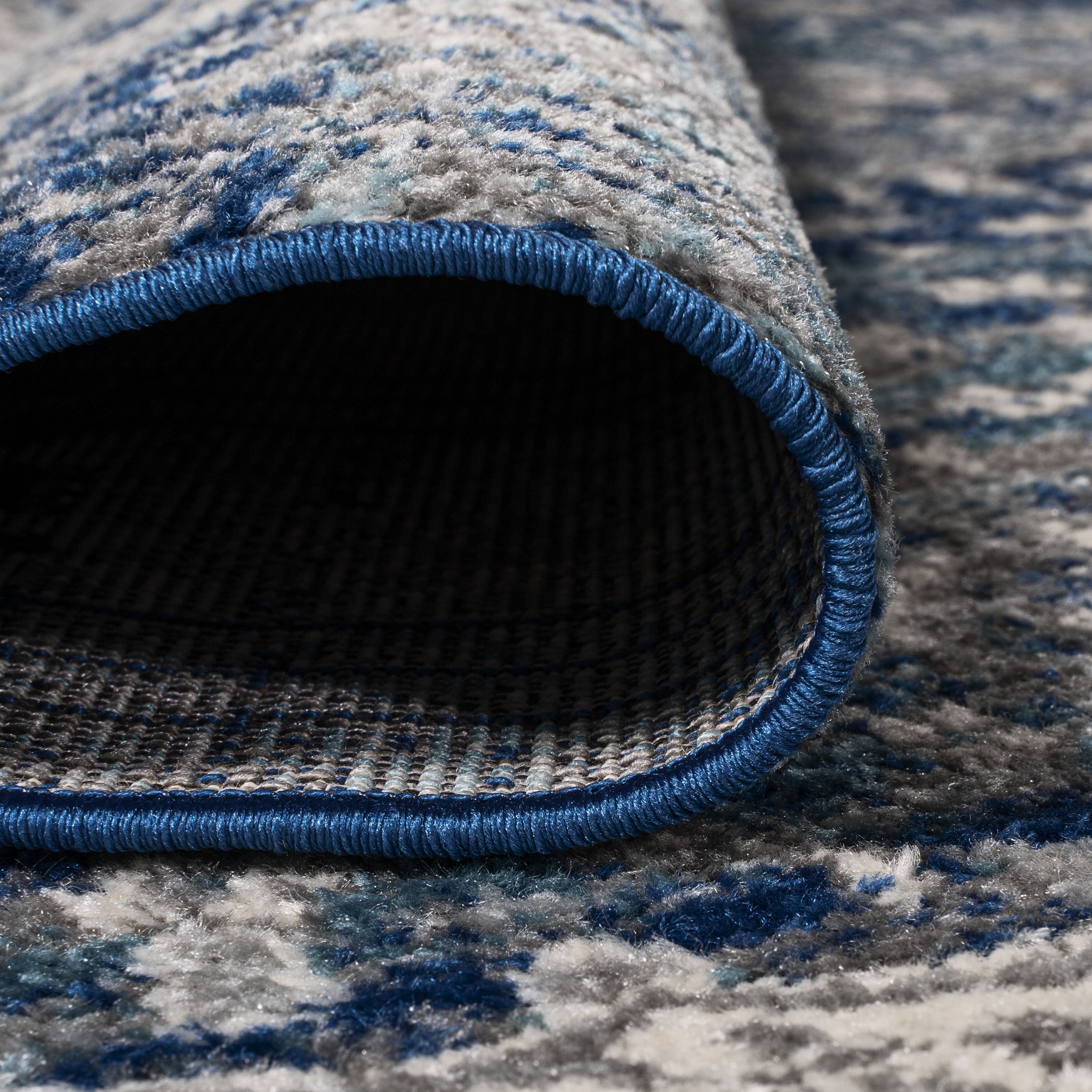 Blue and Dark Gray Medallion Synthetic 4' x 6' Area Rug