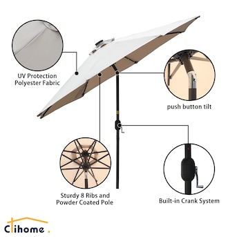 Clihome 9-ft Sand Solar Powered Push-button Tilt Market Patio Umbrella in  the Patio Umbrellas department at