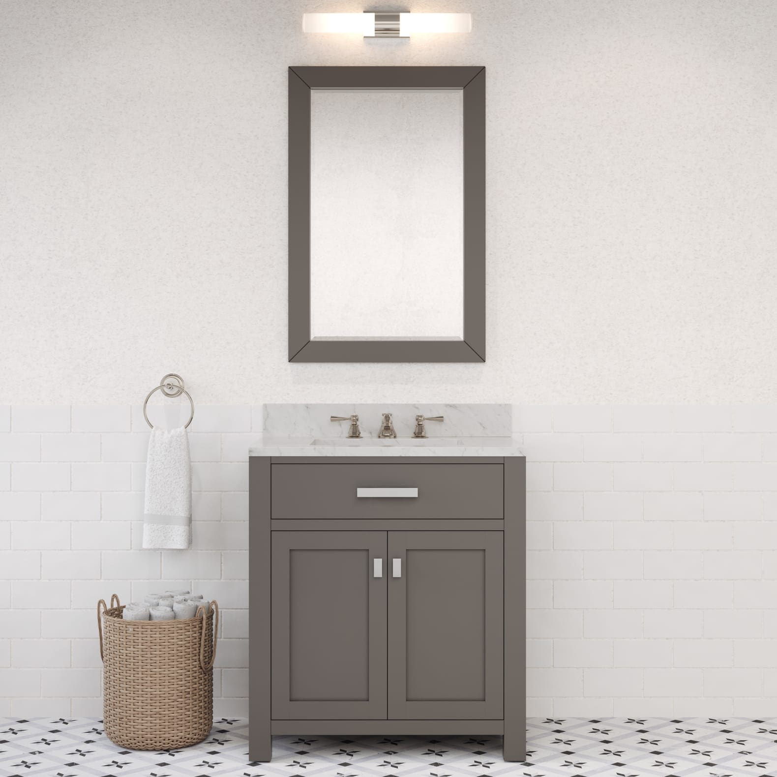 Madison 30 in. Vanity in Modern White with Marble Vanity Top in Carrara White