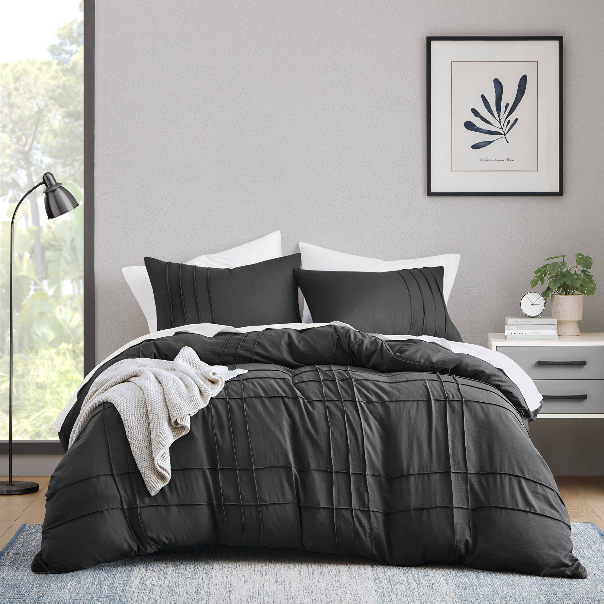 510 Design Porter Soft Washed Pleated Black King Duvet Cover Set In The 