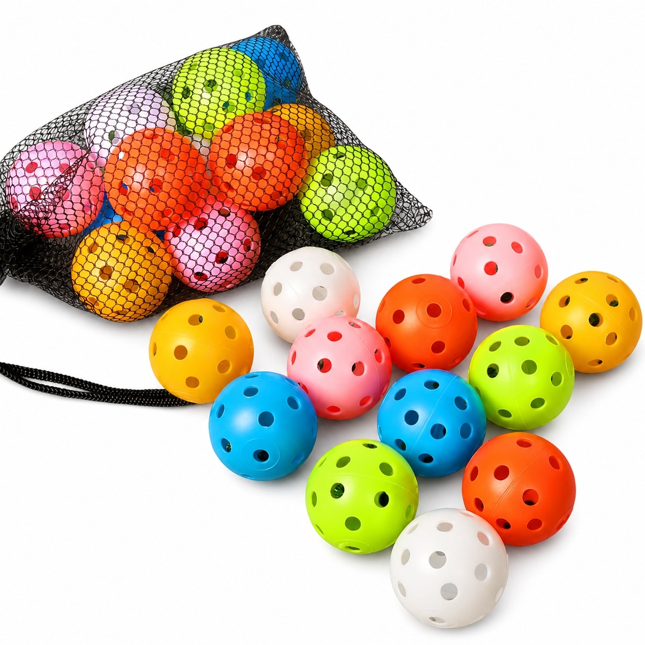 Aoibox  12 Pack 40 mm Hollow Plastic Practice Golf Balls with 26 Holes and Bright Multi Color Finish Limited
