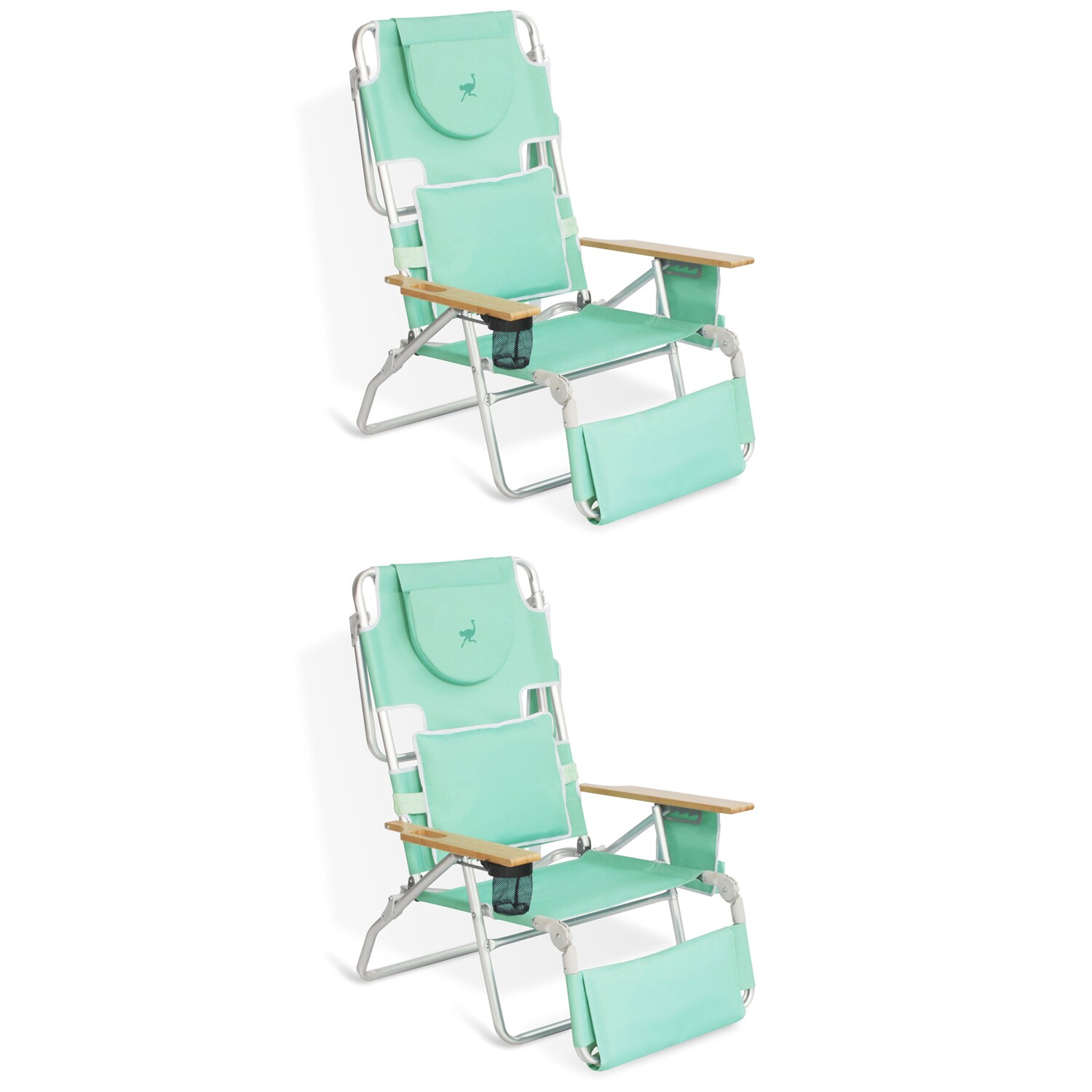 Ostrich 323242 Teal - 2 Pack Folding Beach chair Adjustable and