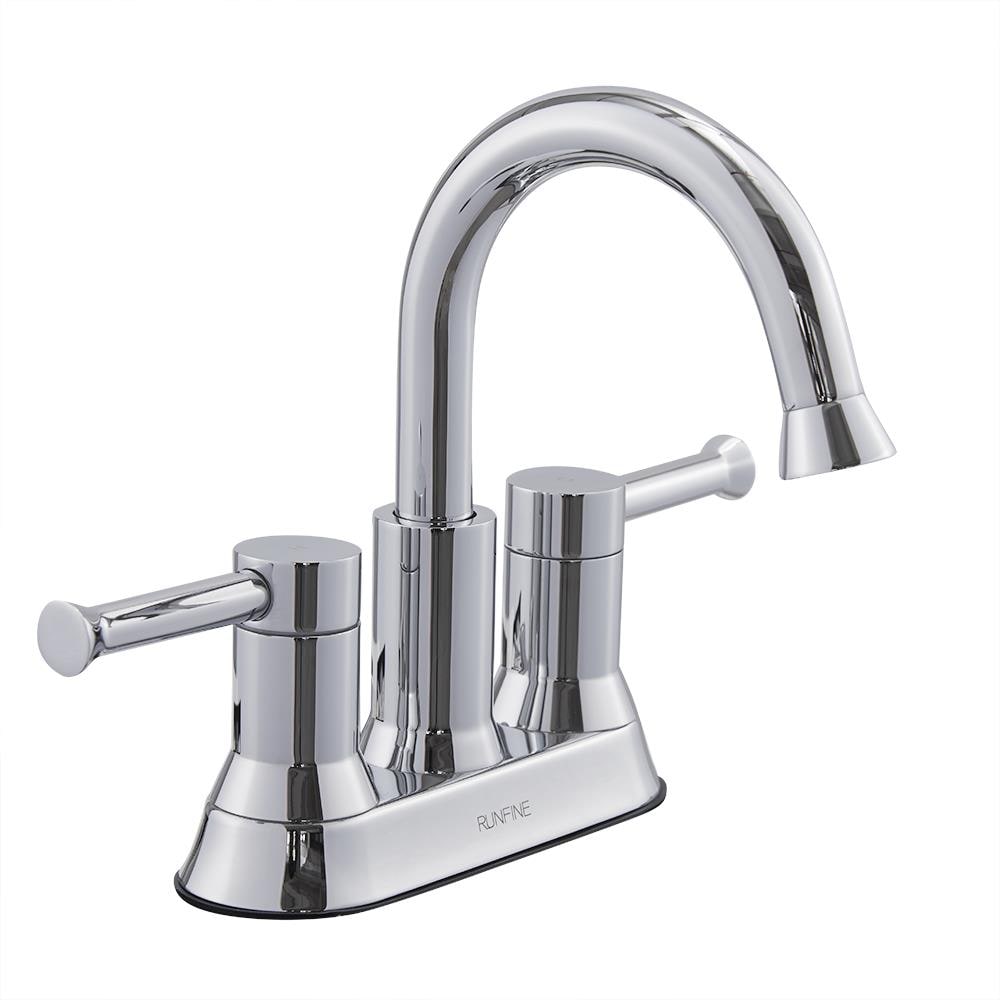 Runfine RF421048 Plymouth Polished Chrome 4-in centerset 2-Handle Bathroom Sink Faucet with Drain