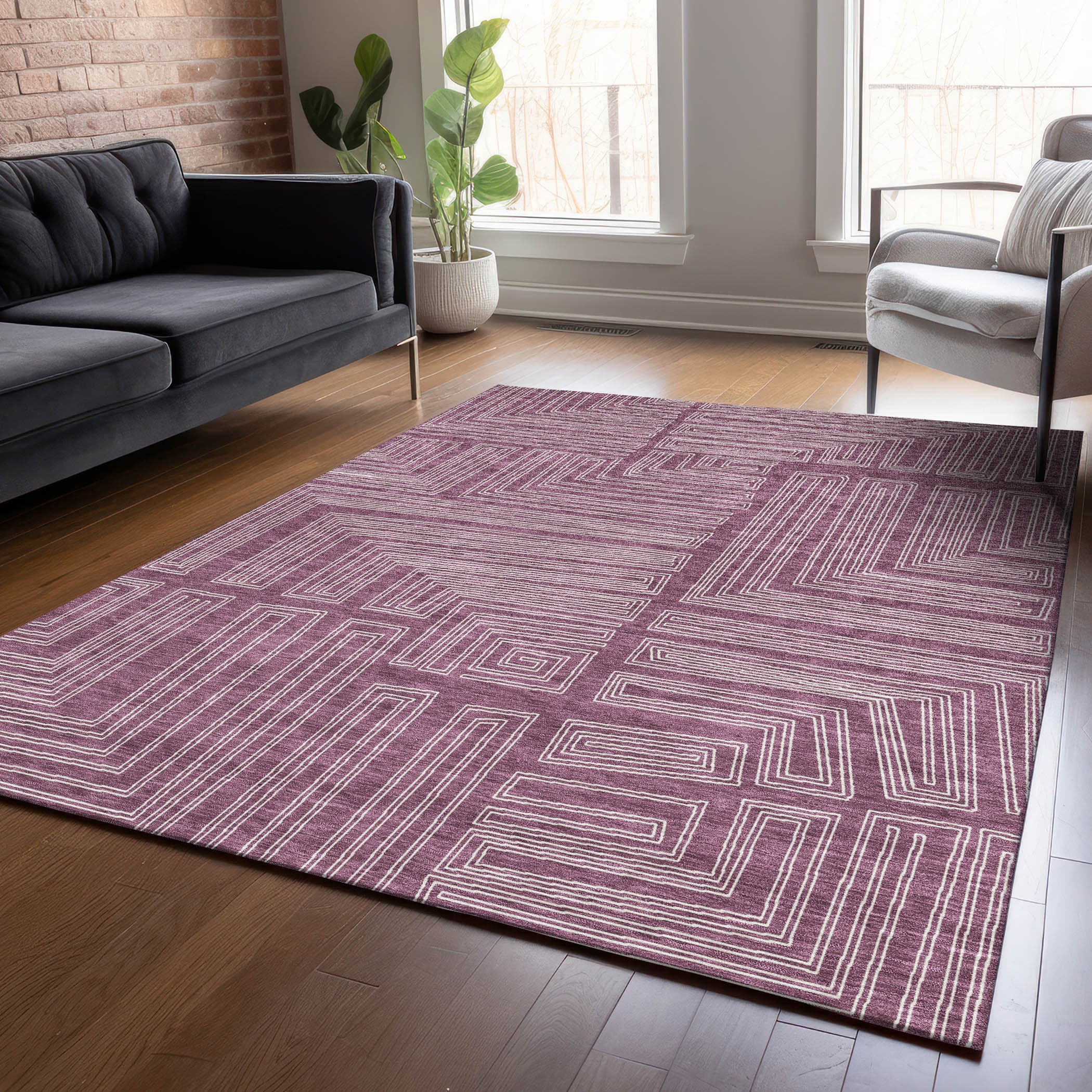 Addison Rugs ACN1045EG30X46 Chantille ACN1045EG 2 x 3 (ft) Polyester Eggplant Rectangular Indoor/Outdoor Geometric Machine washable Area rug