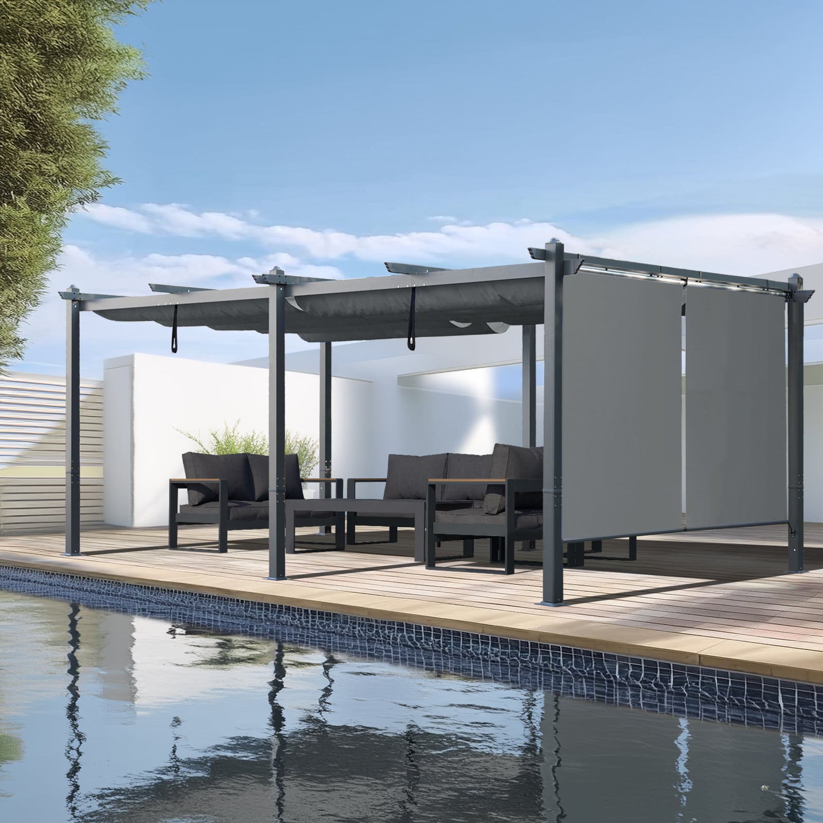 Aoodor A255-PGYCG Patio Pergola 12-ft W x 20-ft L x 8-ft 2-in H Gray Metal Freestanding Pergola with Canopy