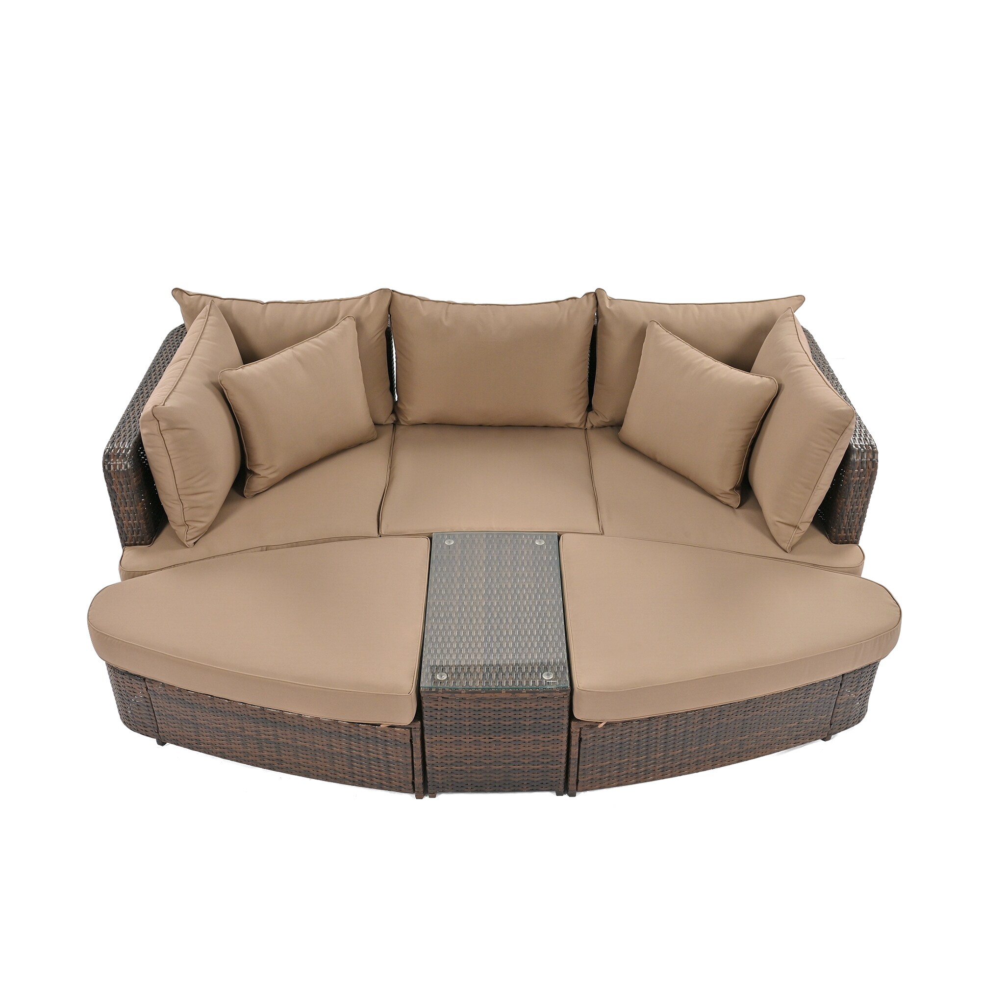 LIVIZA GGJOU008BN GIJ Patio Separate Seating Group Wicker Outdoor Sectional with Brown Cushions and Steel Frame
