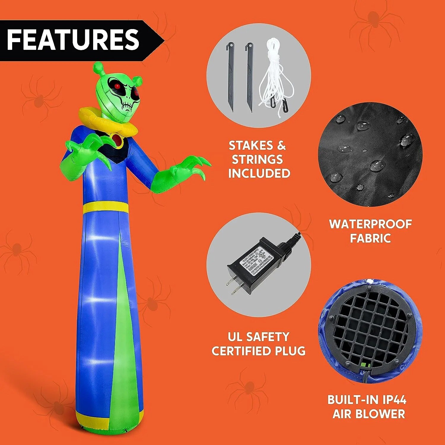 12-Foot Tall LED Lighted Green Alien Halloween Inflatable