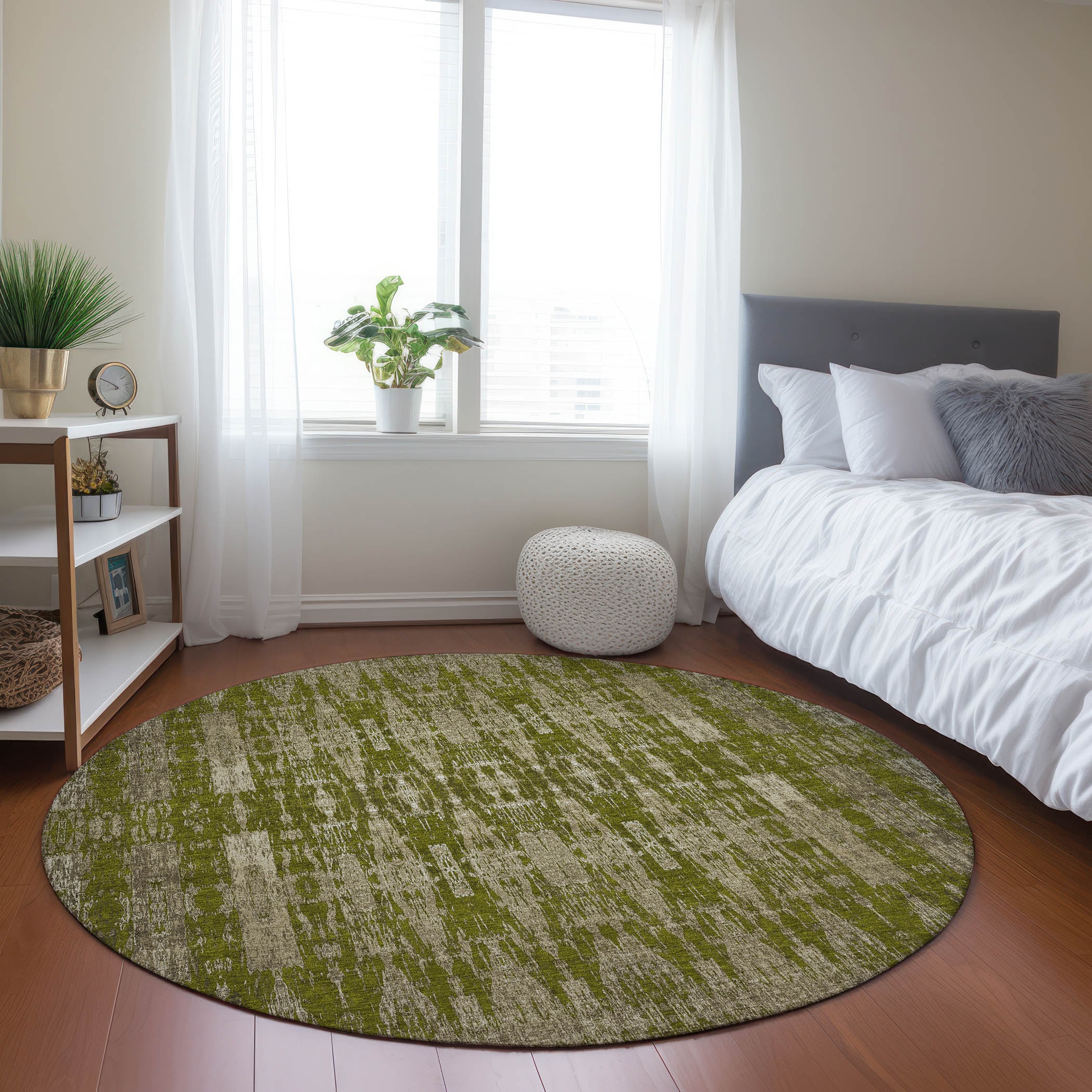 Addison Rugs ACN580OL8RO Chantille ACN580OL 8 x 8 (ft) Polyester Olive Round Indoor/Outdoor Geometric Machine washable Area rug