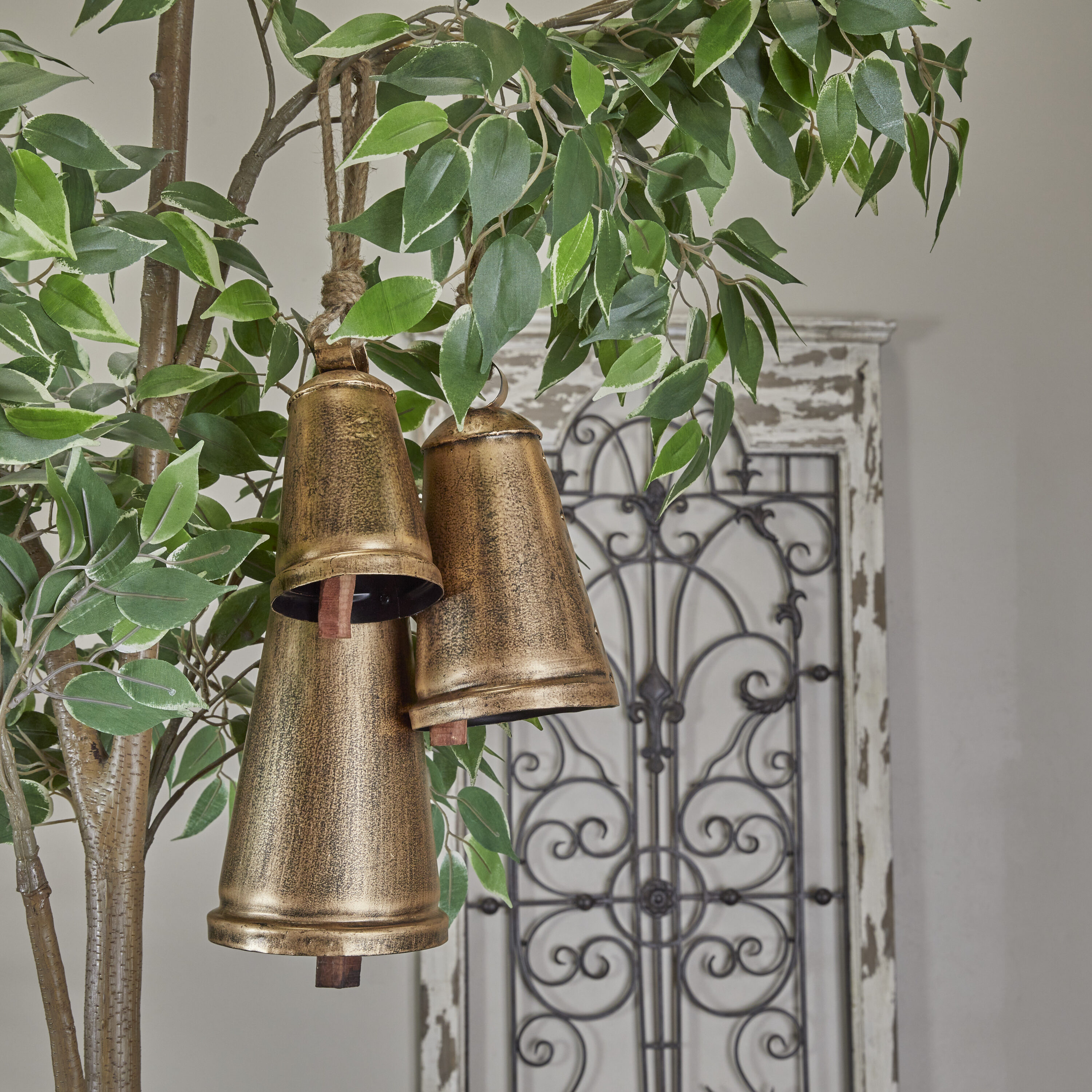 Antique Farmhouse Tibetan Inspired Bronze Bell Set of 3 | Metal
