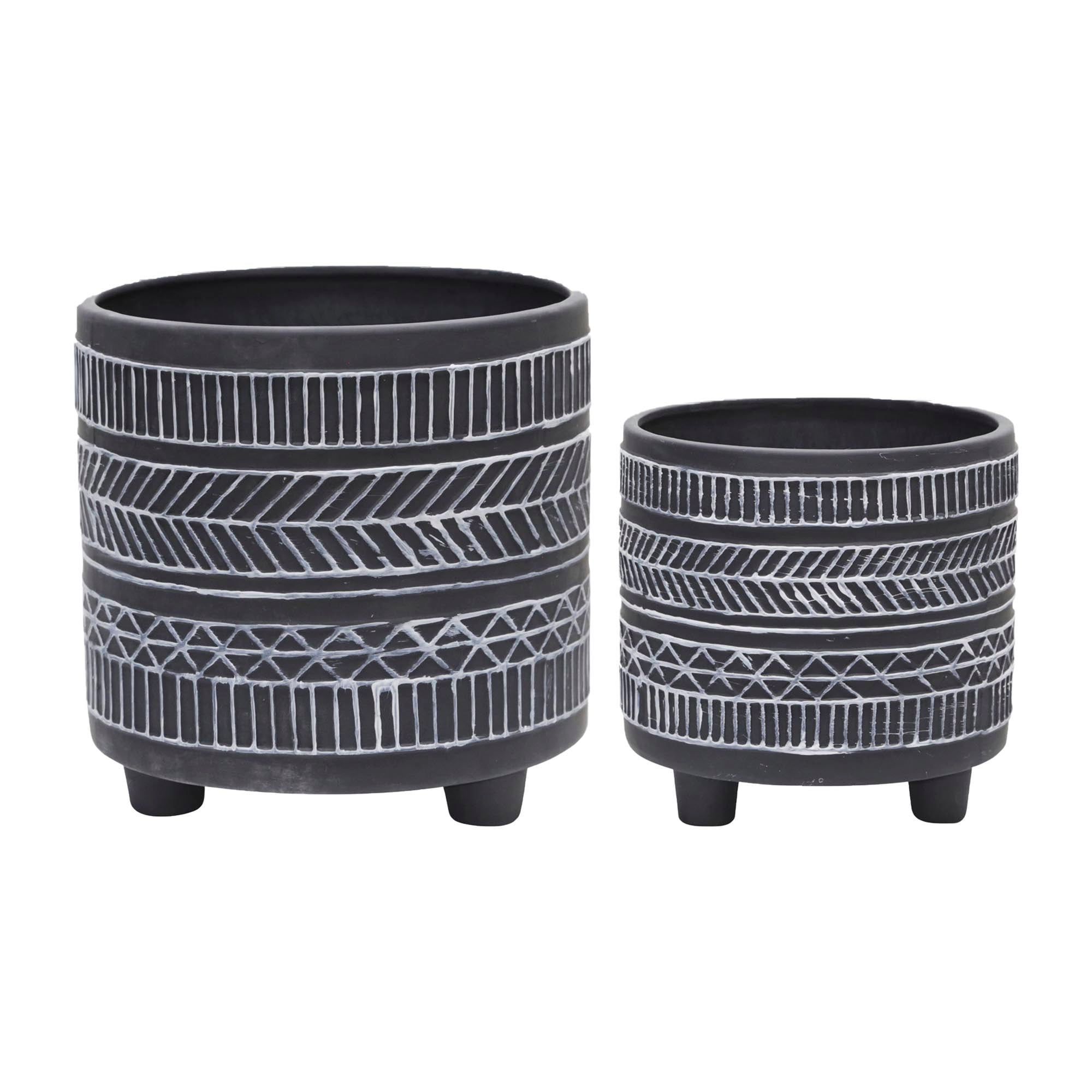 Miki Shinly JJ-6842-14SH Round 8.0-in W Medium Black Ceramic Indoor/Outdoor Planter