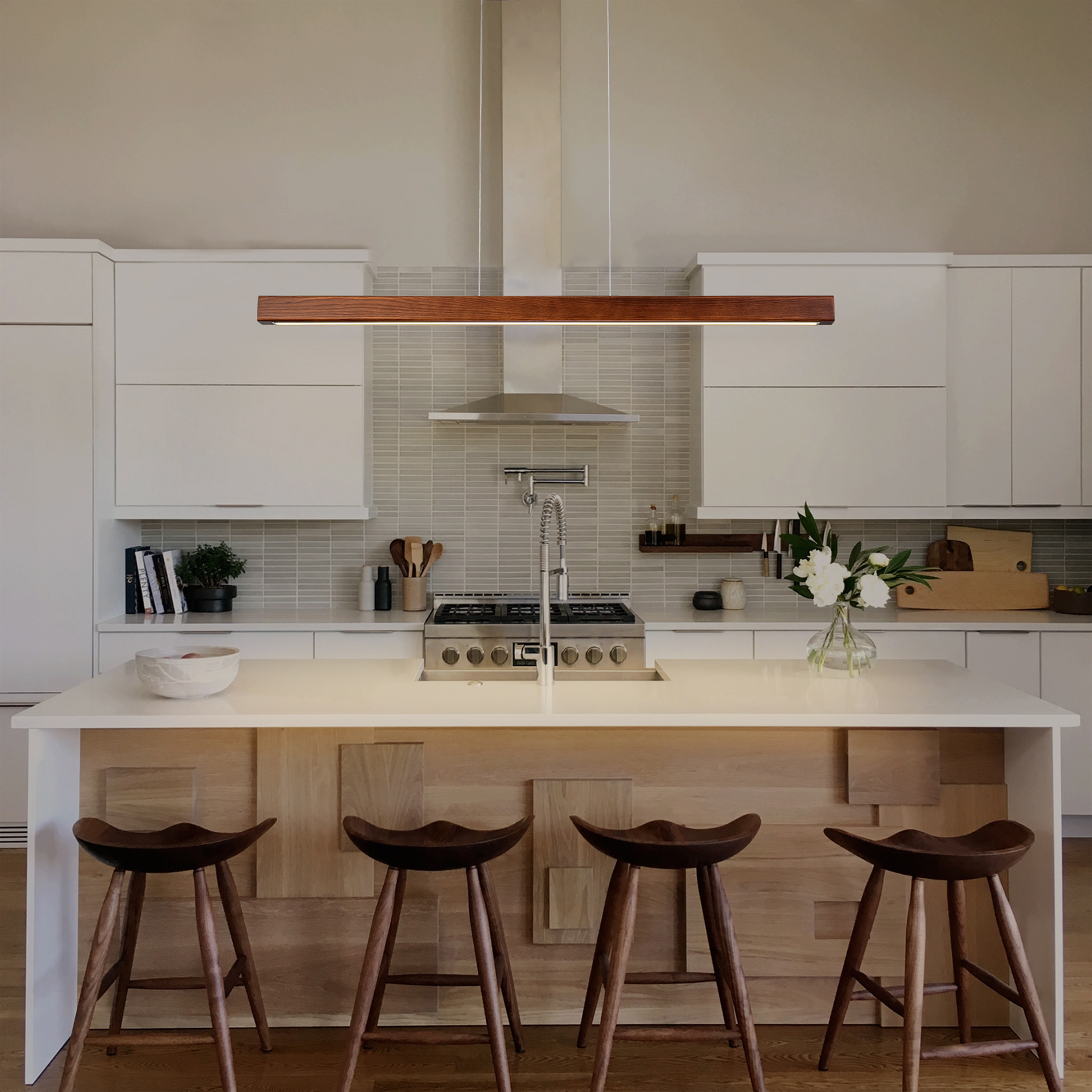 GoYeel ZP090WN100 1 -Light Walnut Color Farmhouse Linear Integrated LED Hanging Kitchen island light