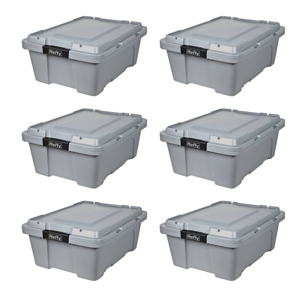 Hefty 6-Pack Medium 12-Gallons (48-Quart) Gray-black Weatherproof Heavy  Duty Tote with Latching Lid in the Plastic Storage Containers department at