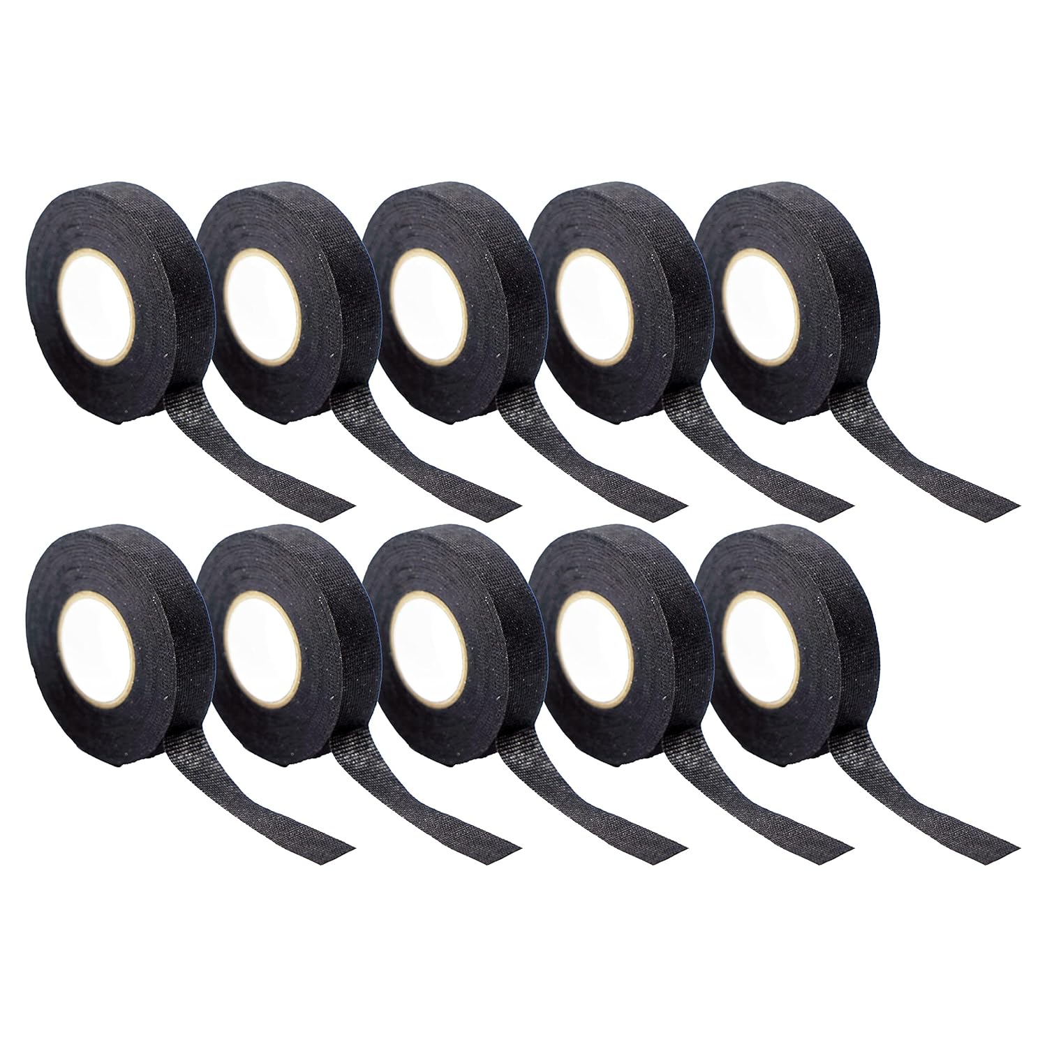 Etokfoks  fabric electrical tape 0 75 in x 49 ft black high temperature felt cloth polyester adhesive wire harness 10 pack for wiring
