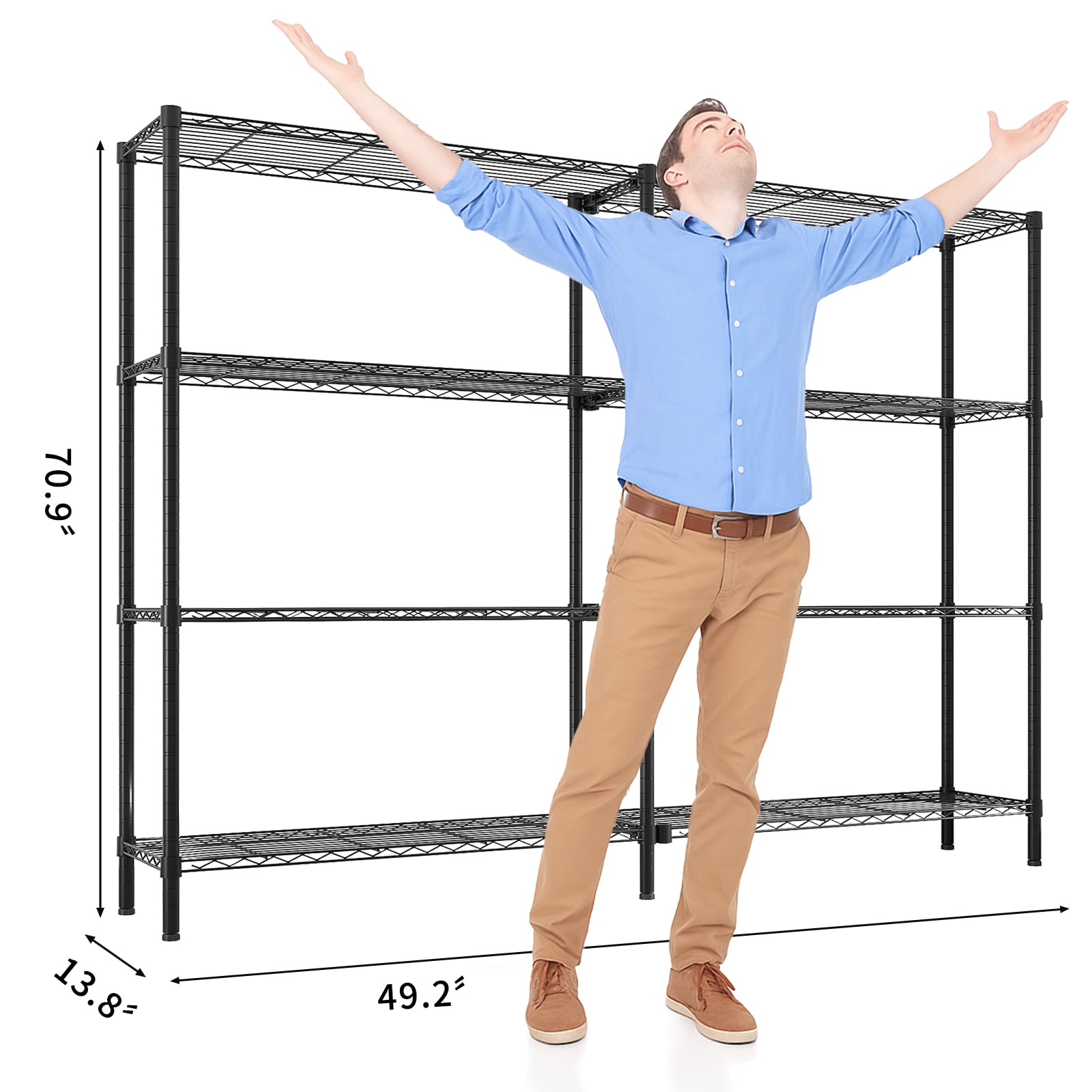 Bestcore Black Metal Heavy Duty Wire Freestanding Shelving Unit 49.2-in W x 13.78-in D x 70.86-in H with Adjustable Removable NSF Shelves