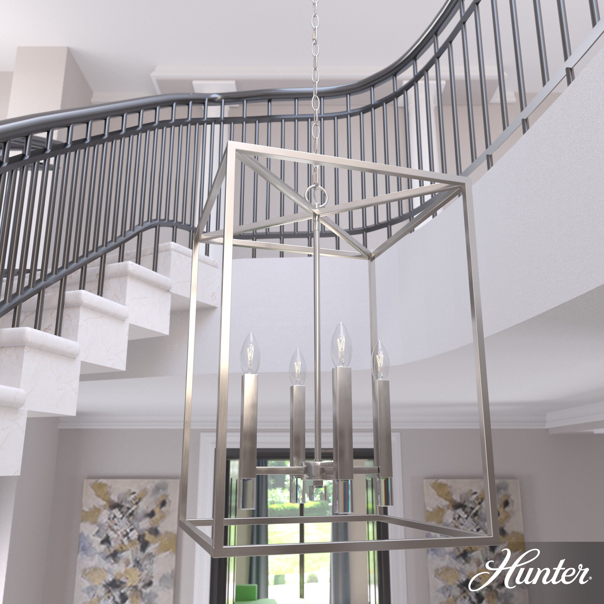 Hunter Sunjai 4-Light Brushed Nickel Traditional Lantern LED Medium Hanging Kitchen Island Light
