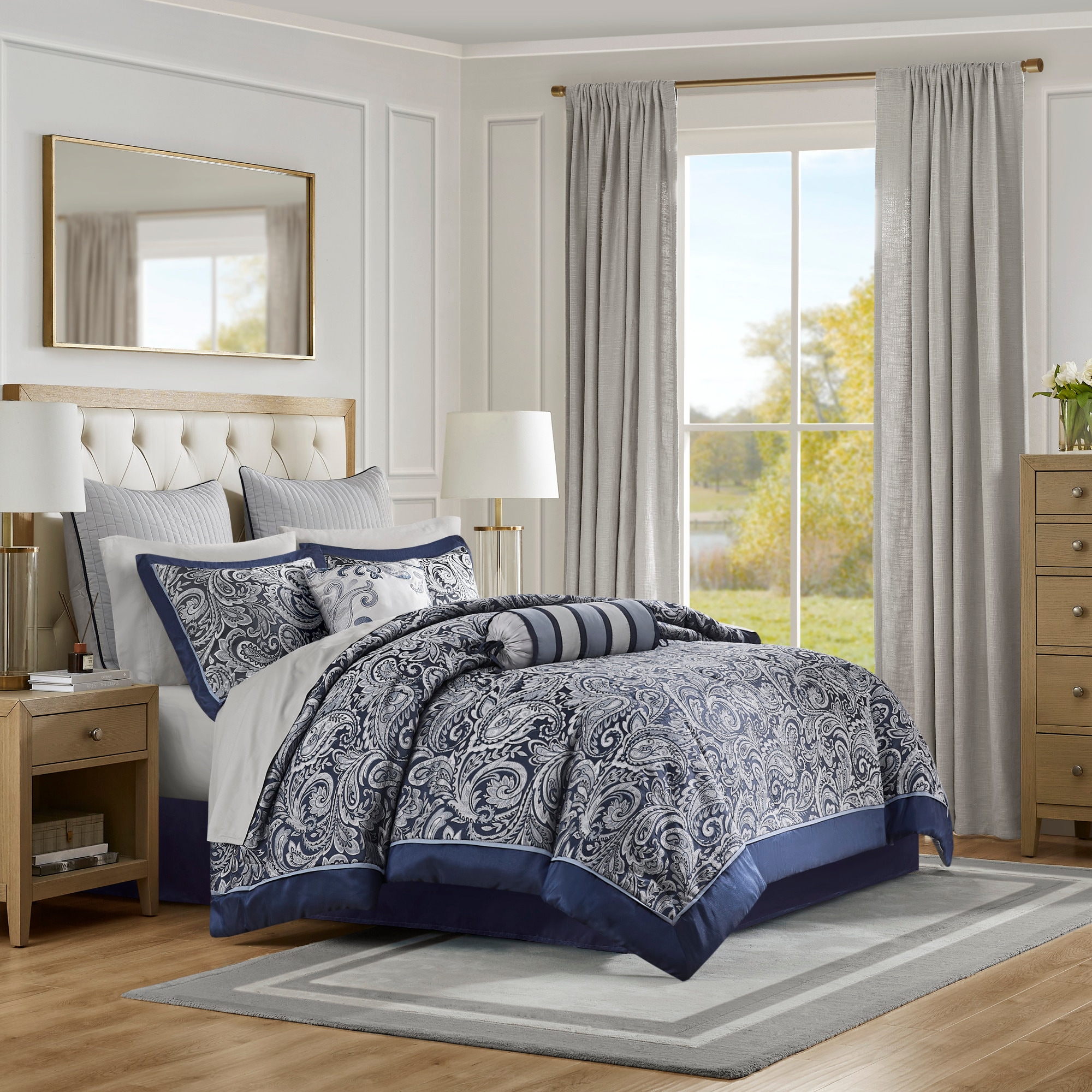 Tinyhomie 12 Piece Comforter Set with Cotton Bed Sheets Navy King