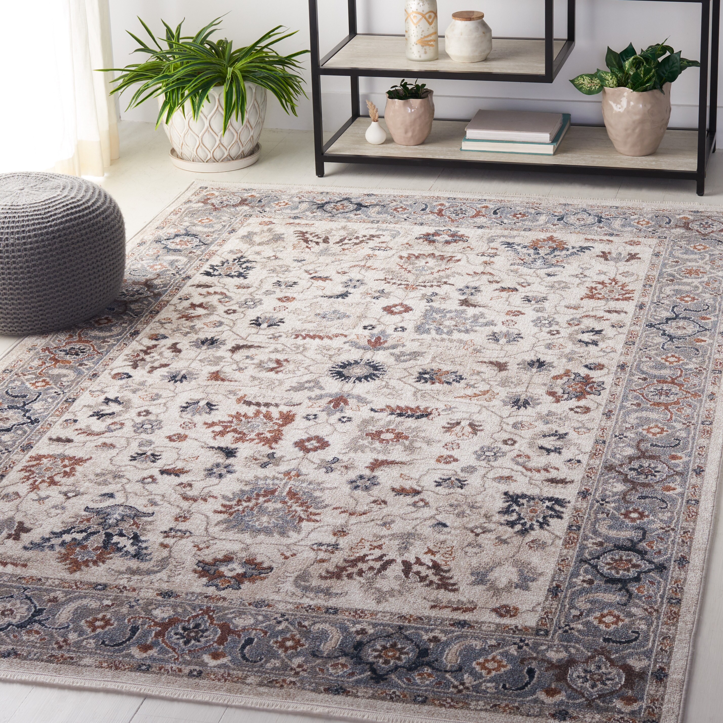Safavieh BAY100F-8 Bayside 8 x 10 (ft) Polyester Gray/Blue Rectangular Indoor Border Machine washable Area rug