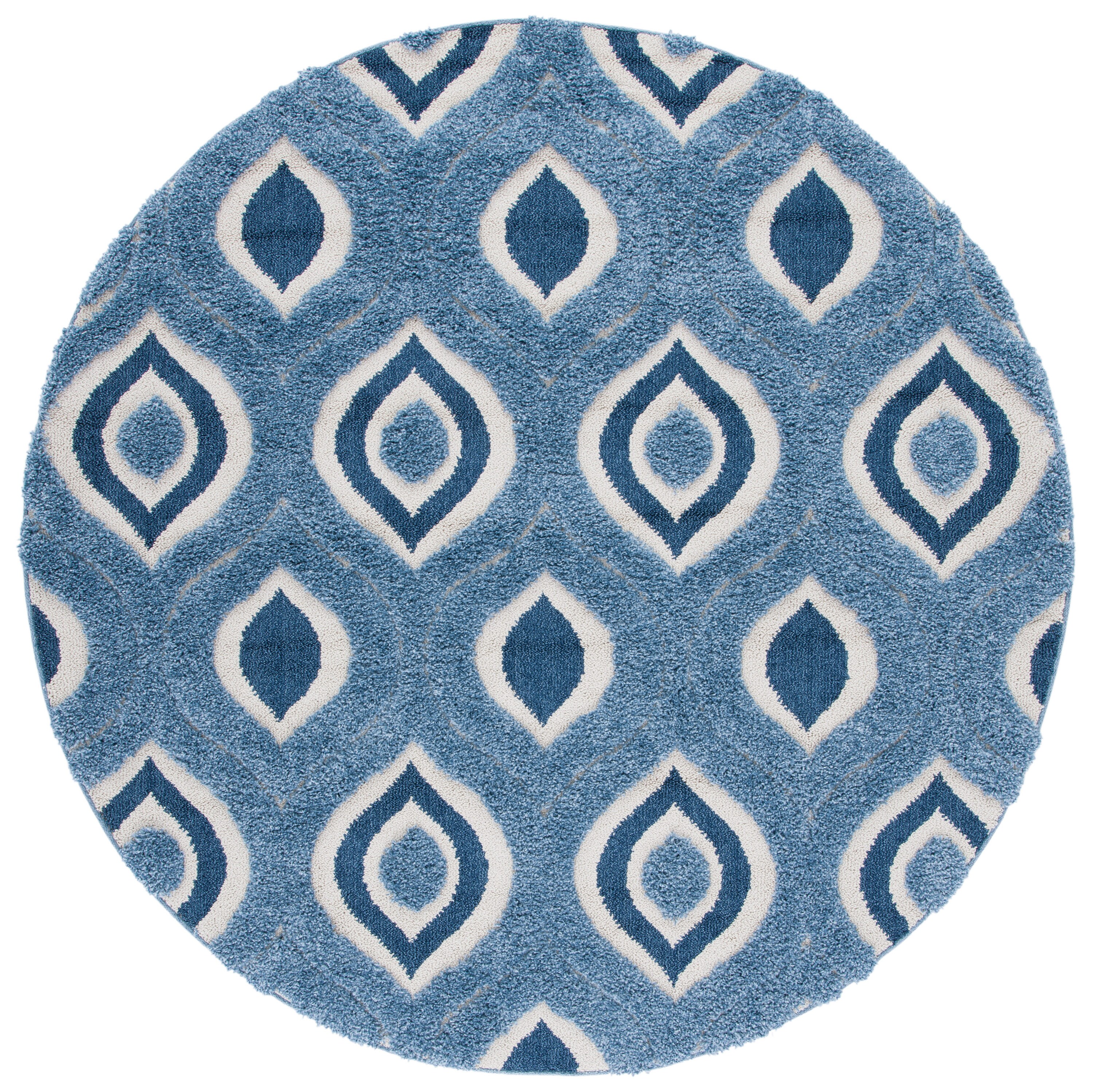 Safavieh SG461-6012-7R Florida Arcell Shag 7 x 7 (ft) Loomed Polypropylene Blue/Ivory Round Indoor Geometric Bohemian/Eclectic Area rug