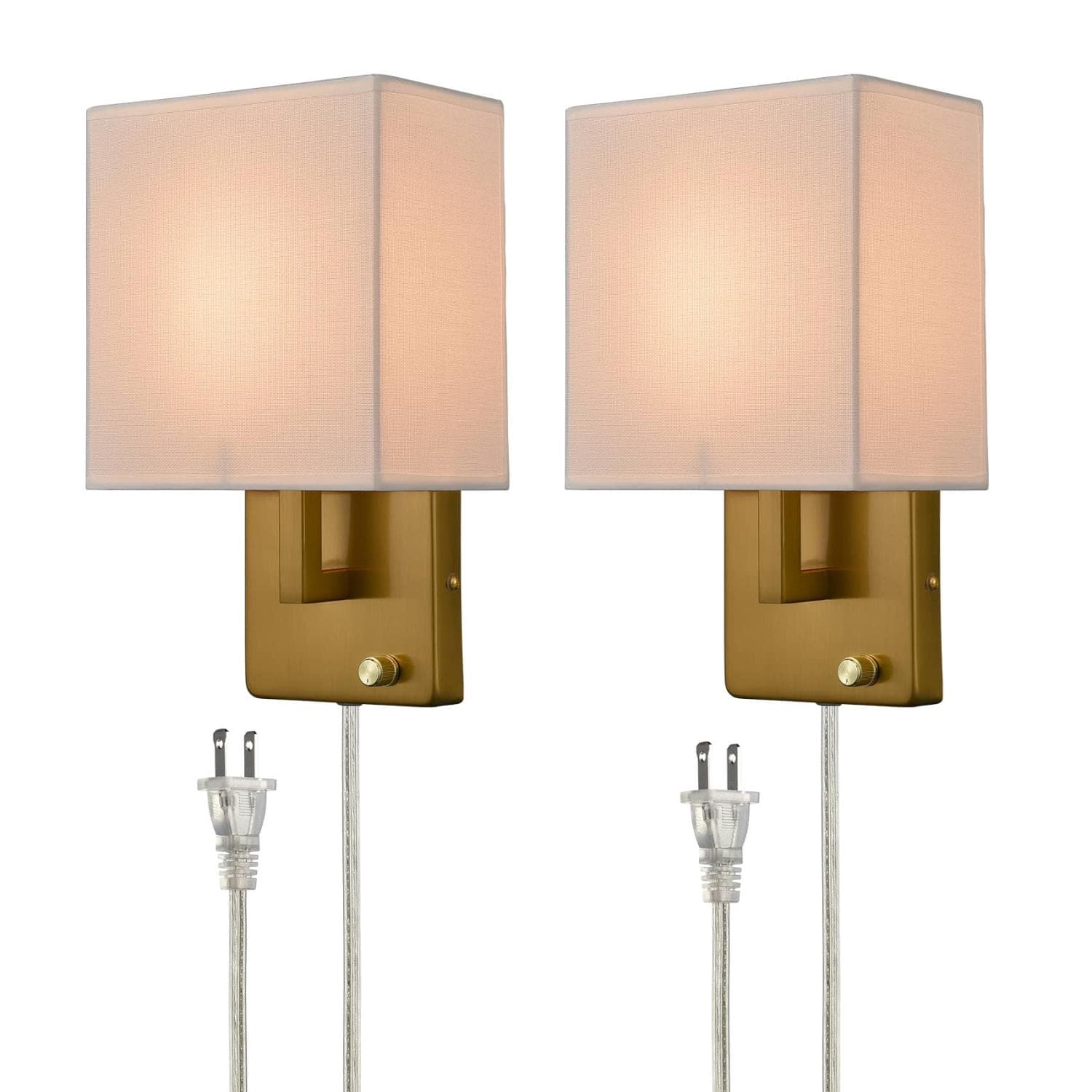 Claxy YO-T3115BU-J-C-2 Fabric 7-in W 2 -Light Brushed Brass Mid-century Wall Sconce