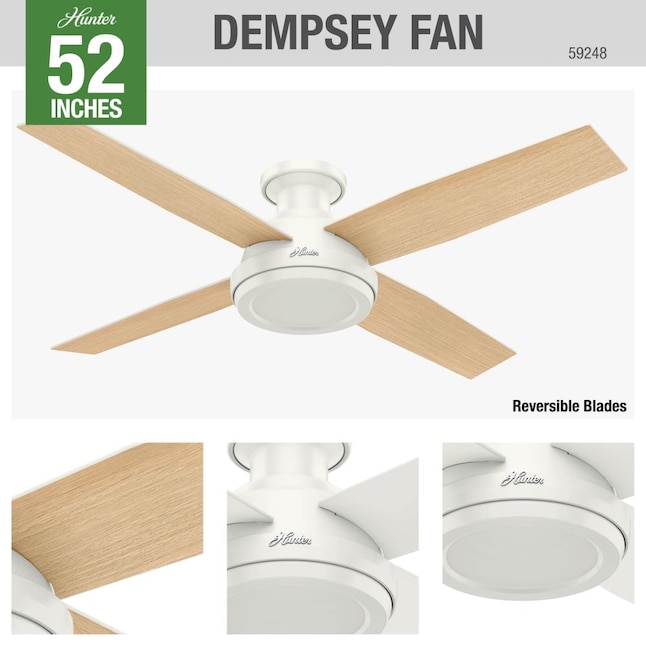 Hunter Dempsey 52 In Fresh White Indoor, Hunter Ceiling Fan Sizes Chart