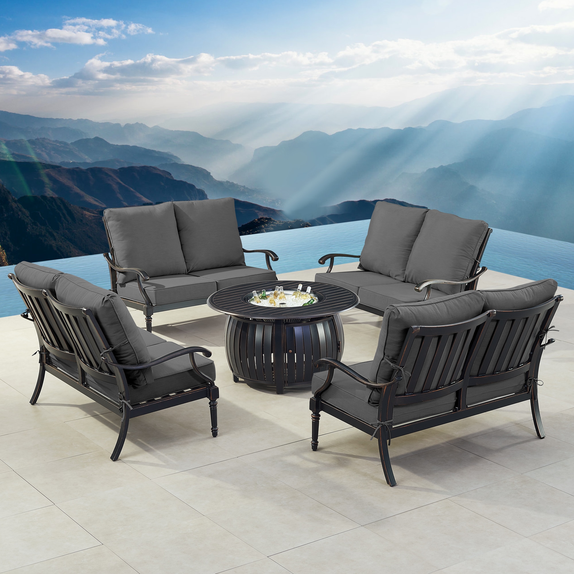 Oakland Living 23-piece Patio Conversation Set With Black Cushions In 