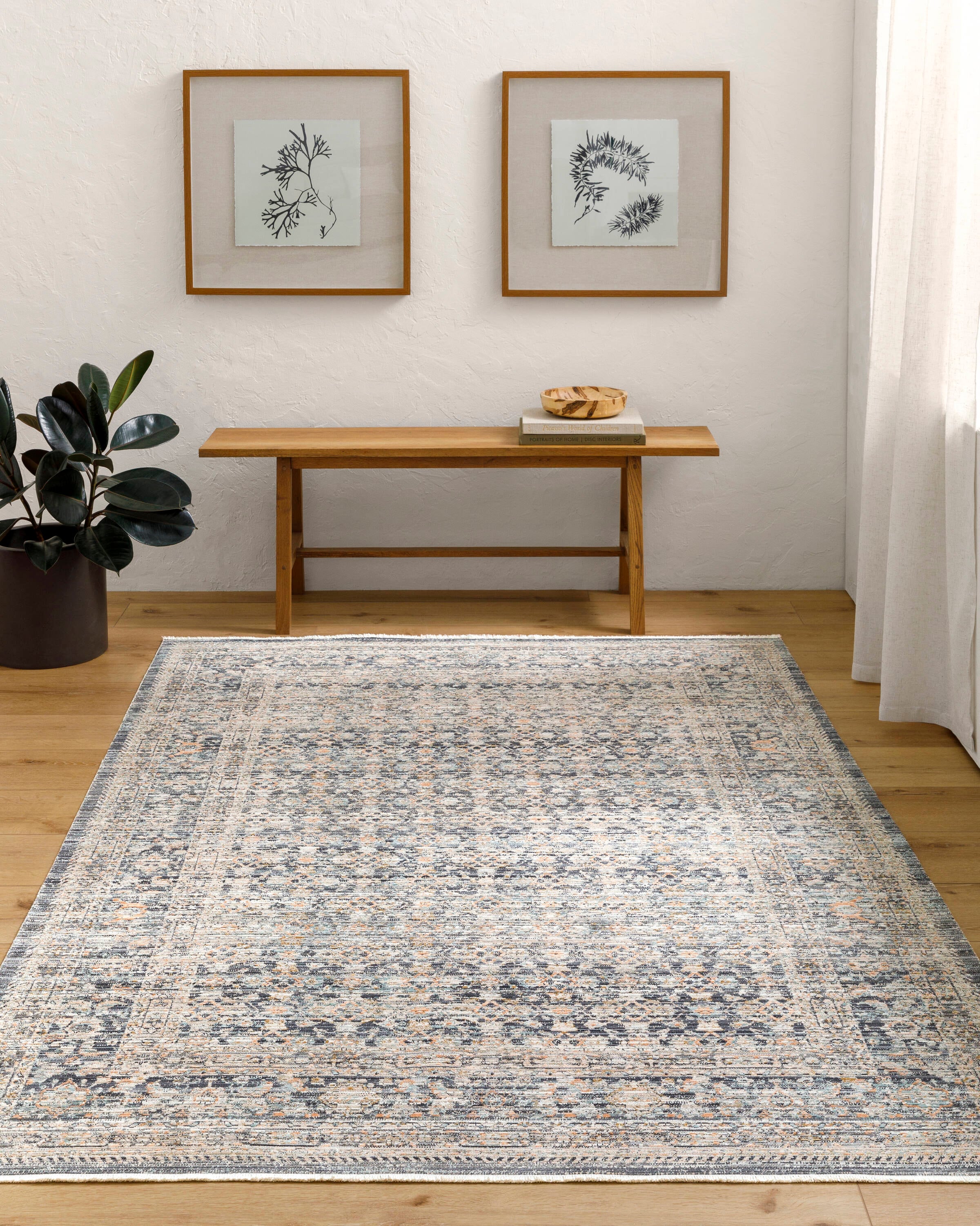 Livabliss BOMG2308-53710 Becki Owens Margaret 5 x 8 (ft) Polyester Taupe, Black, Charcoal, Gray, Brown, Blue Rectangular Indoor/Outdoor Medallion Machine washable Area rug
