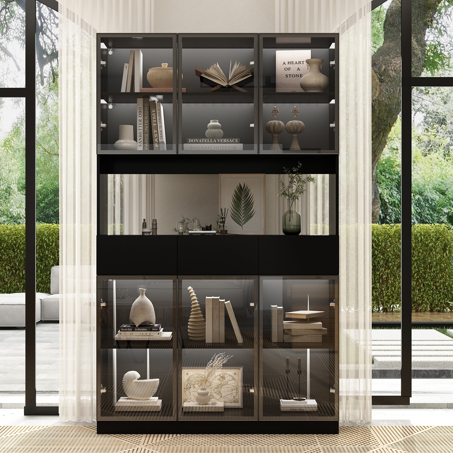 【ギフト】 Oversized 4-Shelf Mdf Black FUFU&GAGA Set with Bookcase 本棚・本収納