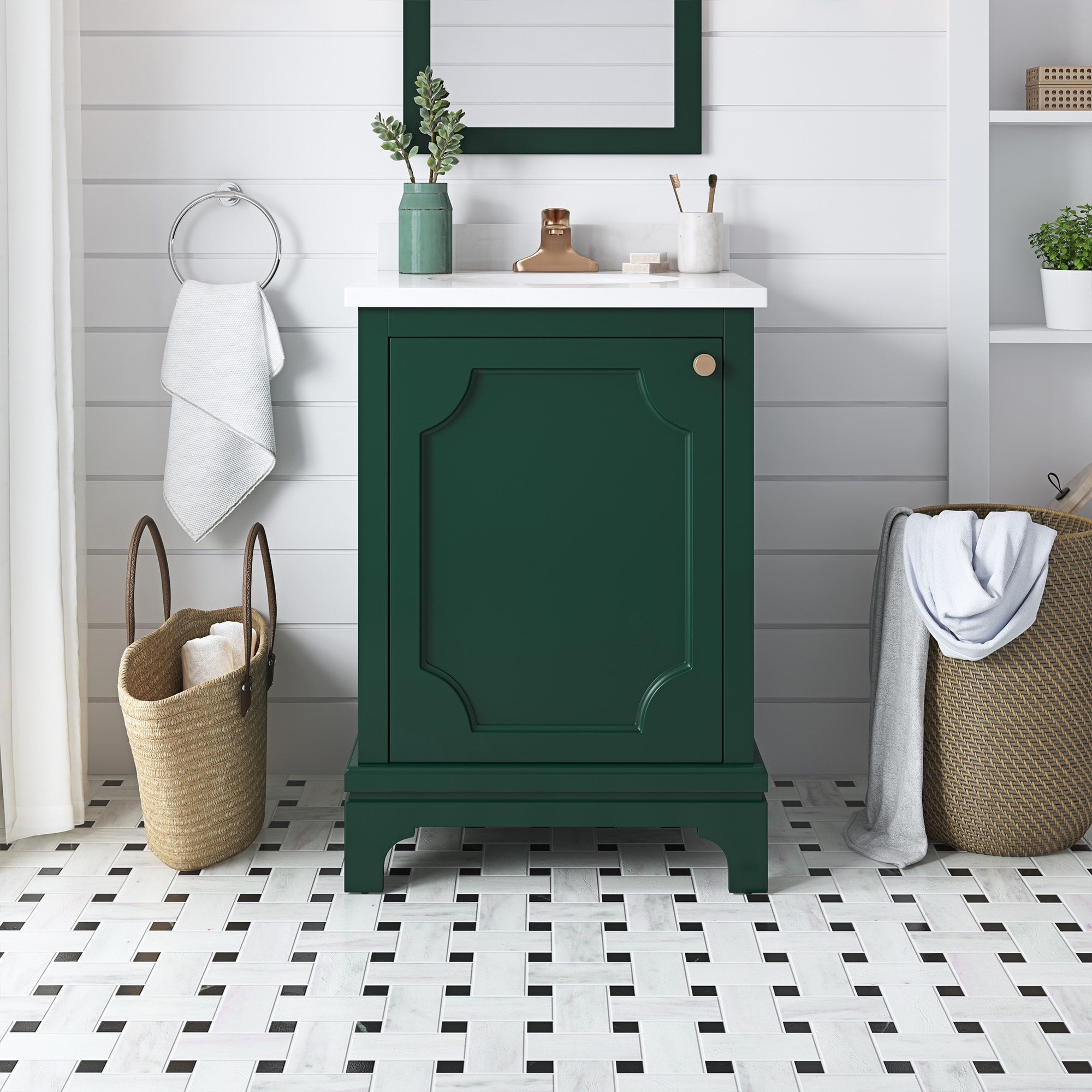 Design Ideas for a Green Vanity and Bathroom