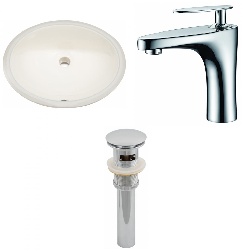 American Imaginations AI-13145 Biscuit Ceramic Undermount Oval Transitional Bathroom Sink with Faucet and Overflow Drain Included (16.25-in x 19.5-in)