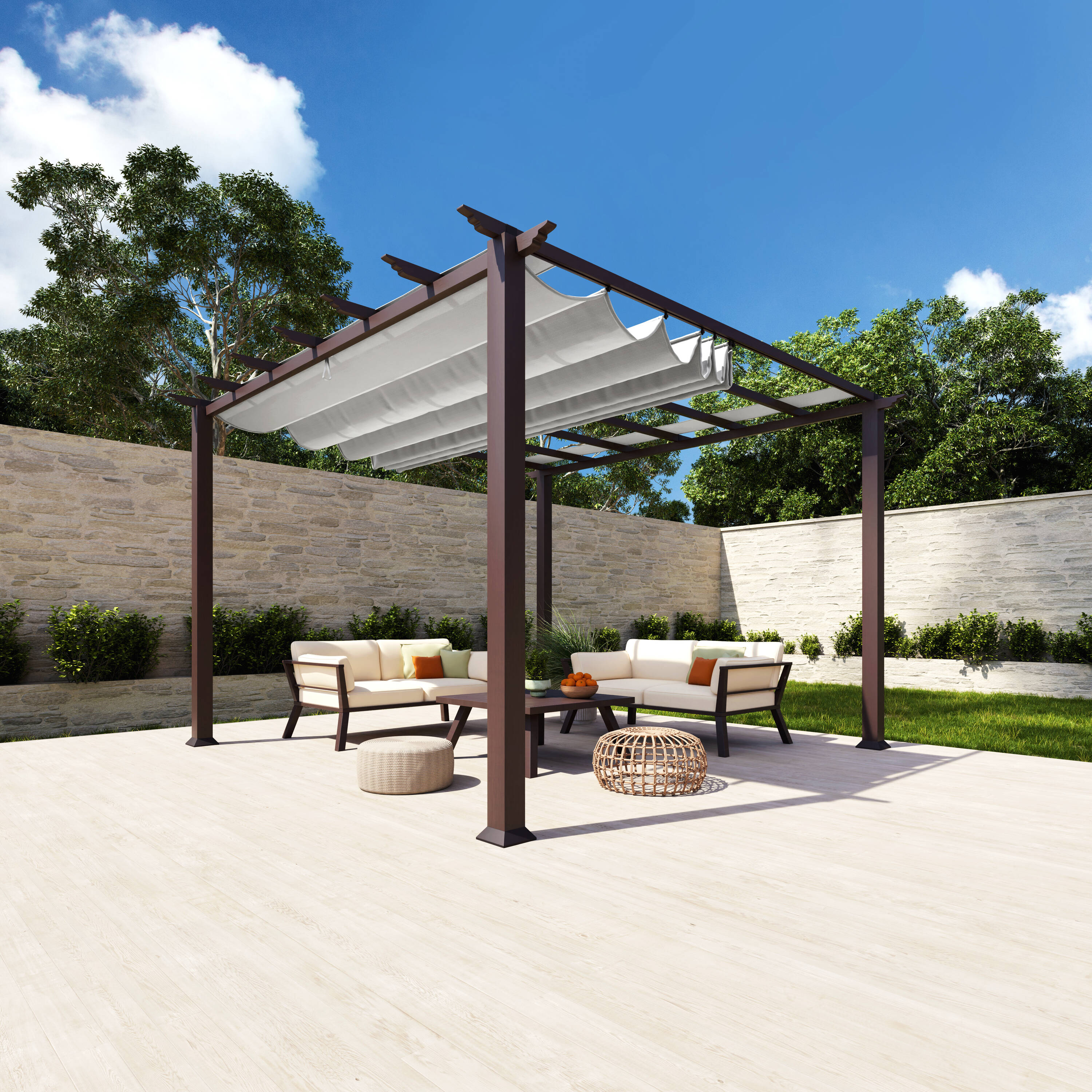 Paragon Outdoor PR11WD2G Florence 11-ft 2-in W x 11-ft 2-in L x 7-ft 8-in H Chilean Ipe Metal Freestanding Pergola with Canopy