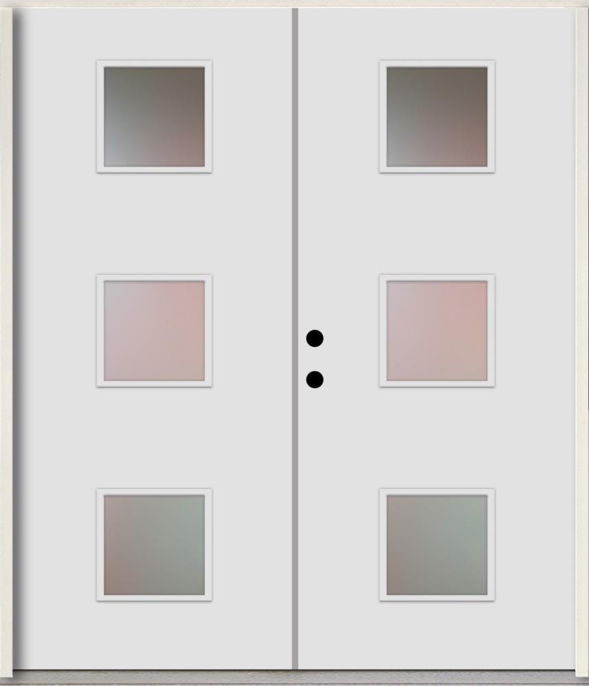 RELIABILT LO1066531 Spotlights 72-in x 80-in x Fiberglass 1/4 lite Right-hand inswing Arctic White Paint Painted Prehung Double Front Door Insulating core