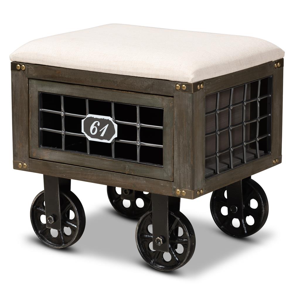 Baxton Studio 162-10515-LW Harley Rustic Beige/Brown/Black Storage Ottoman
