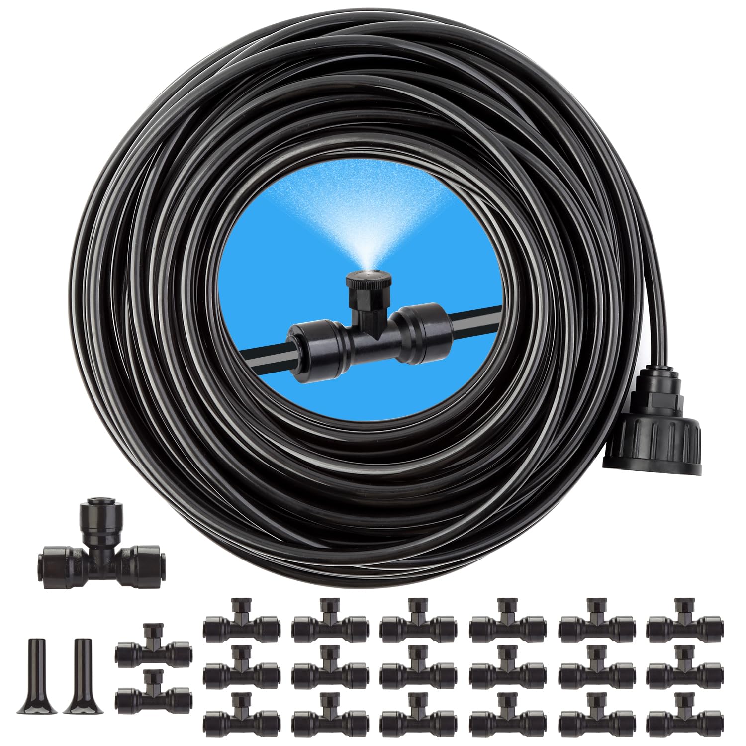 Misopily  Outdoor Misting Cooling System 65 FT Kit with 20 pcs Nozzles for Patio Garden Greenhouse Trampoline Watering and Porch Cooling