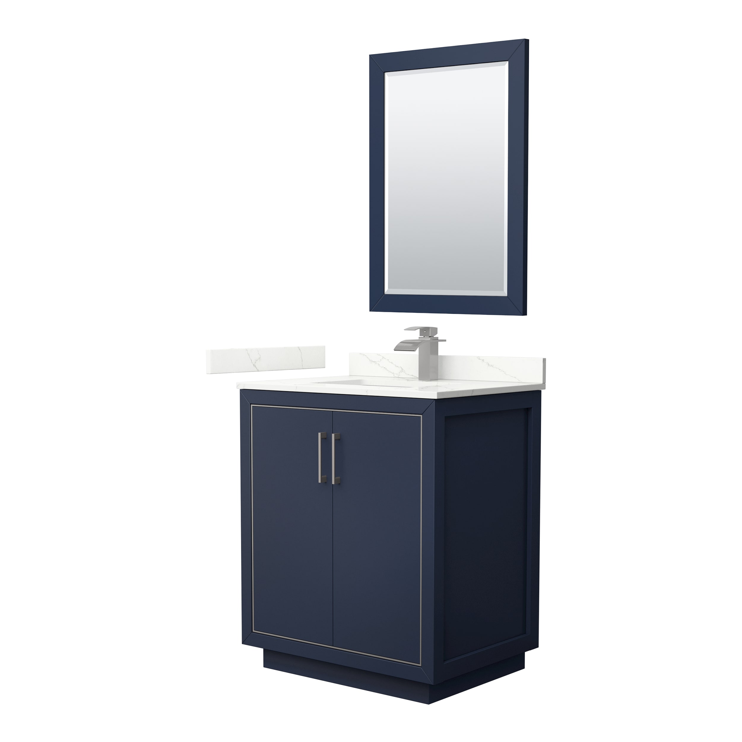 Wyndham Collection WCF111130SBNGTUNSM24 Icon 30-in Dark Blue Undermount Single Sink Bathroom Vanity with Giotto Quartz Top (Mirror Included)