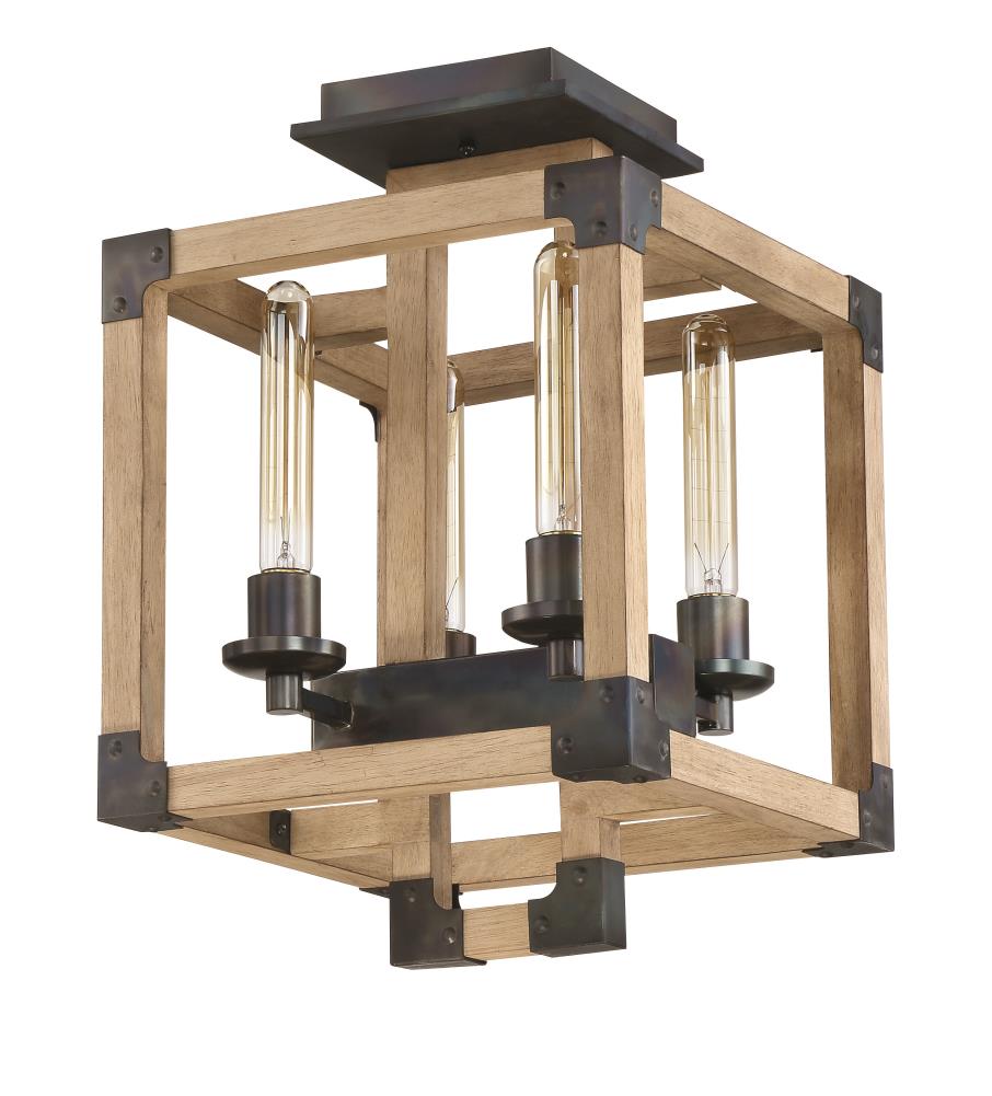 Craftmade 41554-FSNW Cubic 1-Light 12.63-in Fired Steel/Natural Wood Semi-Flush mount light