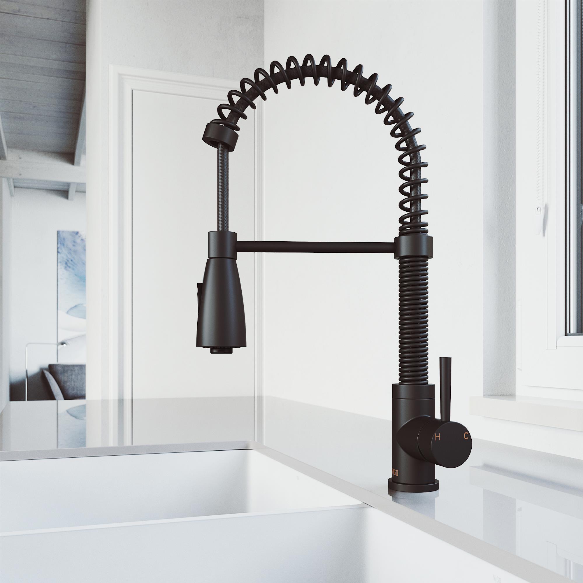 VIGO Brant Matte Black Single Handle Pull-down Kitchen Faucet with ...