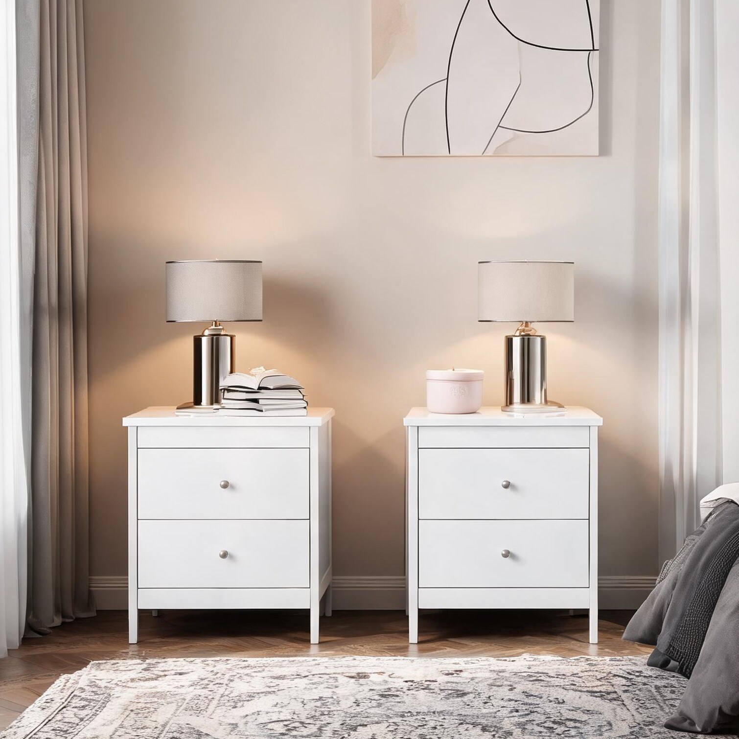 Naturefalls Set of 2 Nightstands with Storage Drawers Compact Modern ...