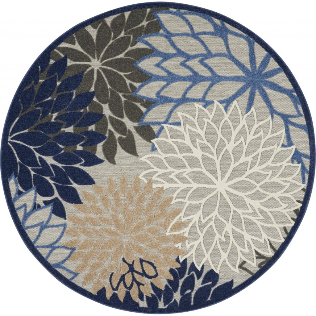 HomeRoots 4000384825 8 x 8 (ft) Polypropylene Blue Multicolor Round Indoor/Outdoor Floral Area rug