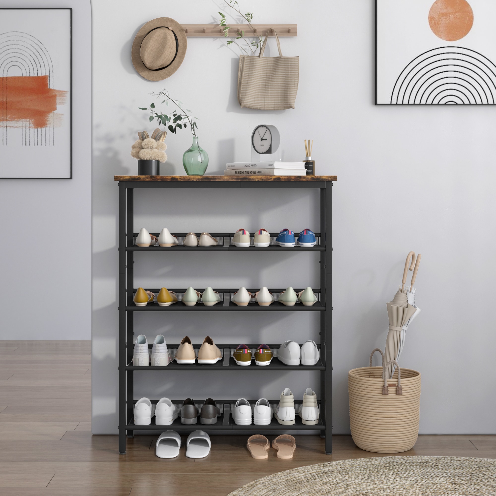 ZAKLOOP XU1422137076 37 H 4 Tier 20 pair Black MDF Shoe rack