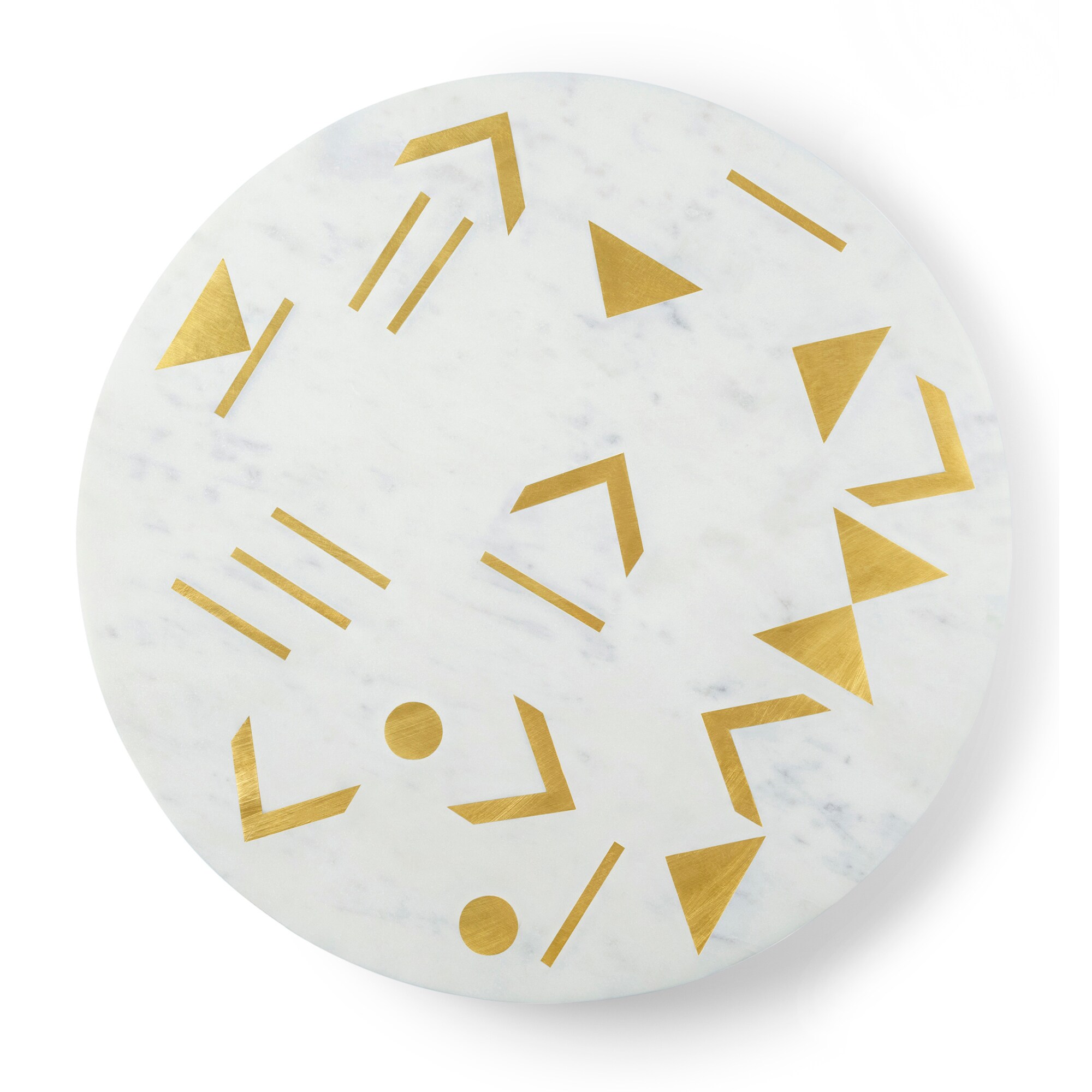 GAURI KOHLI 12 in. Vista White with Gold Knives Marble Cheese