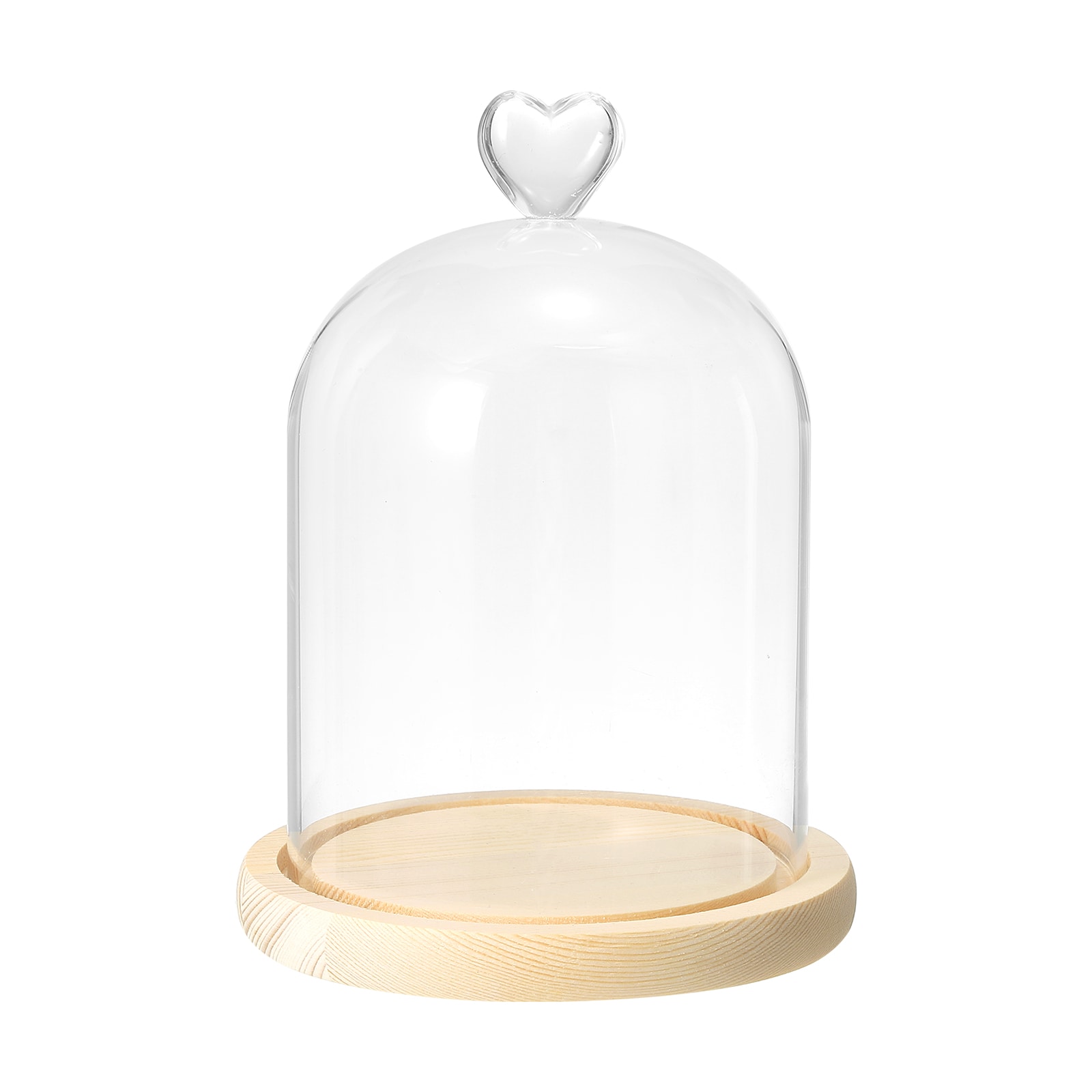 PATIKIL 5.9Inchx4.7Inch Glass Dome Cloche Clear Glass Bell Jar Display Case Tabletop Centerpiece with Wooden Base for Plants Home Decor Natural