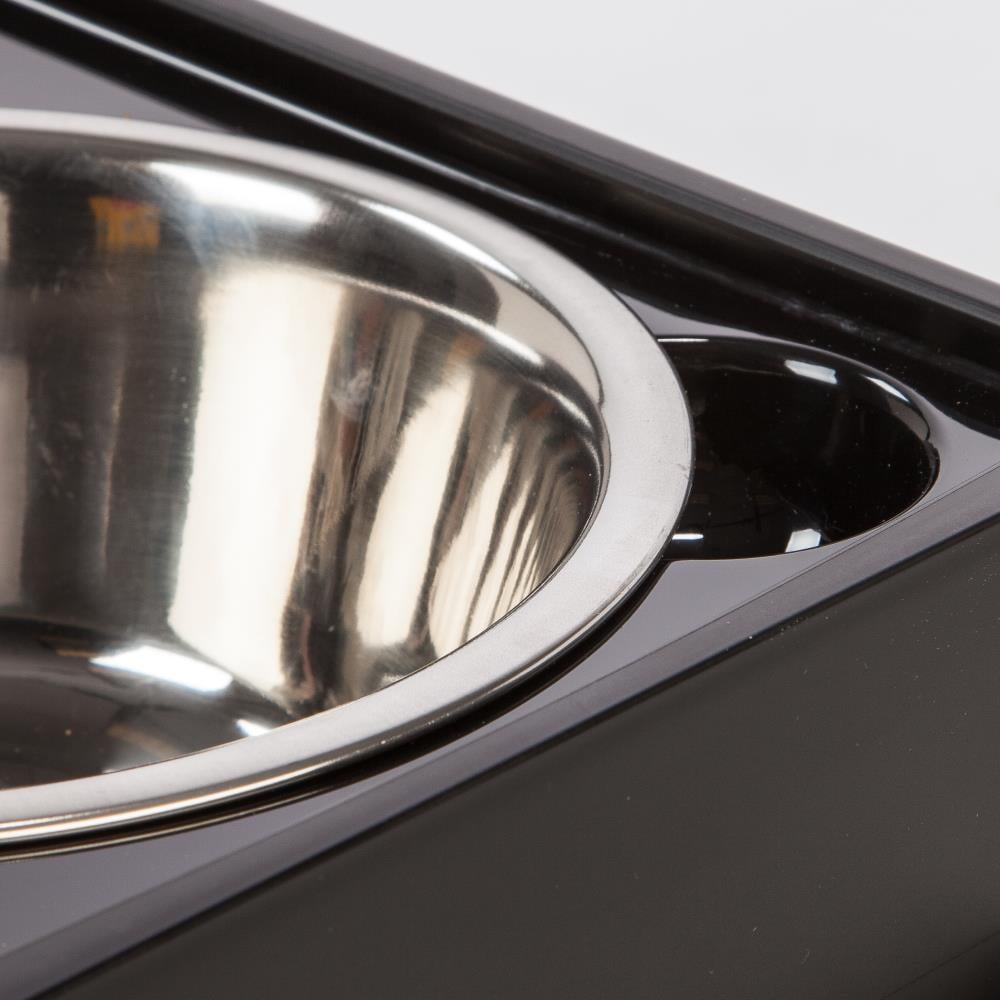 Black Elevated Dog Feeder with Airtight Storage and Stainless Steel Bowls