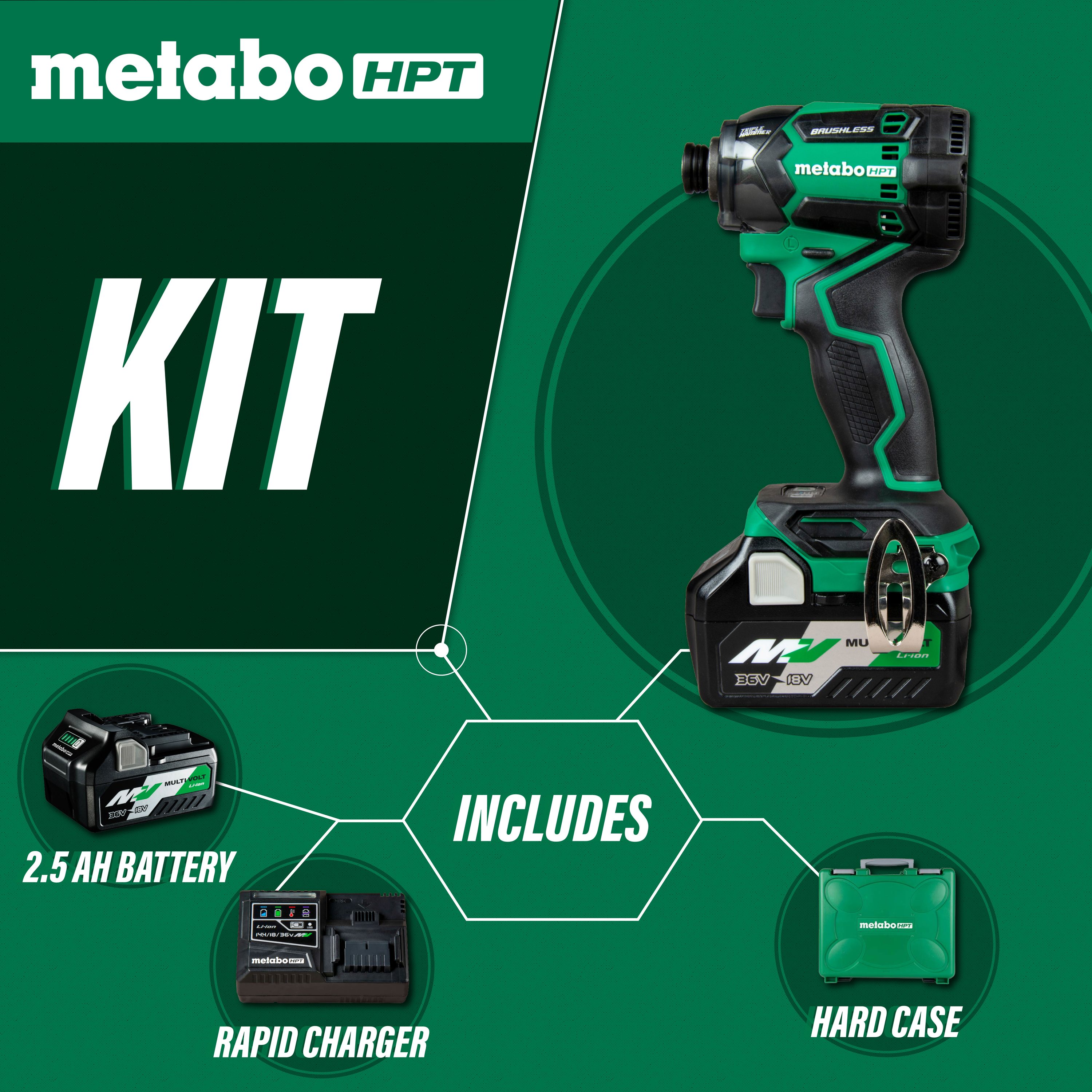 Metabo HPT MultiVolt 36-volt 1/4-in Brushless Cordless Impact Driver (2-Batteries Included, Charger Included and Hard Case included)