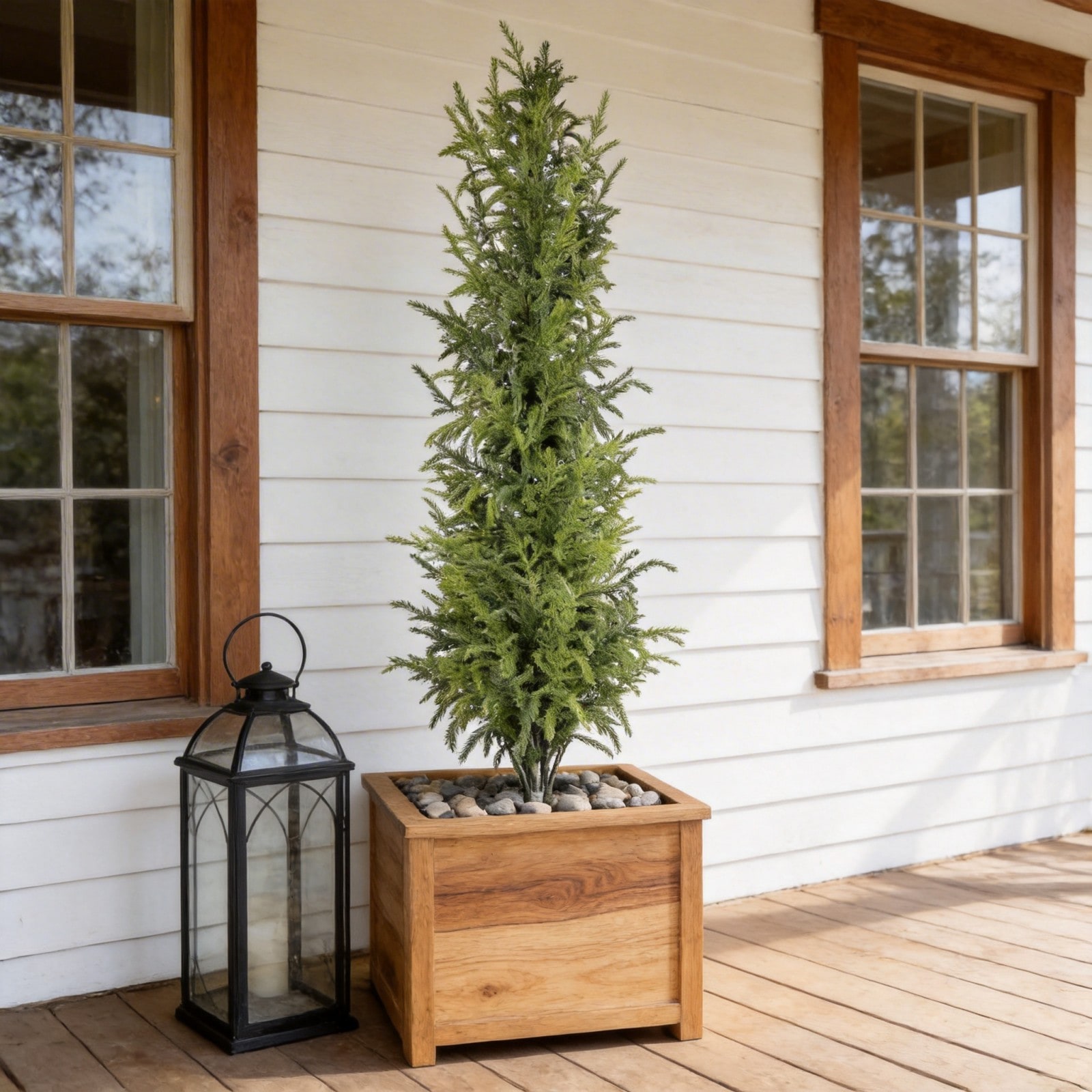 GlasFlength  4-Foot Artificial Real Touch Pine Tree in Black Plastic Pot Lifelike Faux Greenery for Home Living Room Office Indoor Decoration