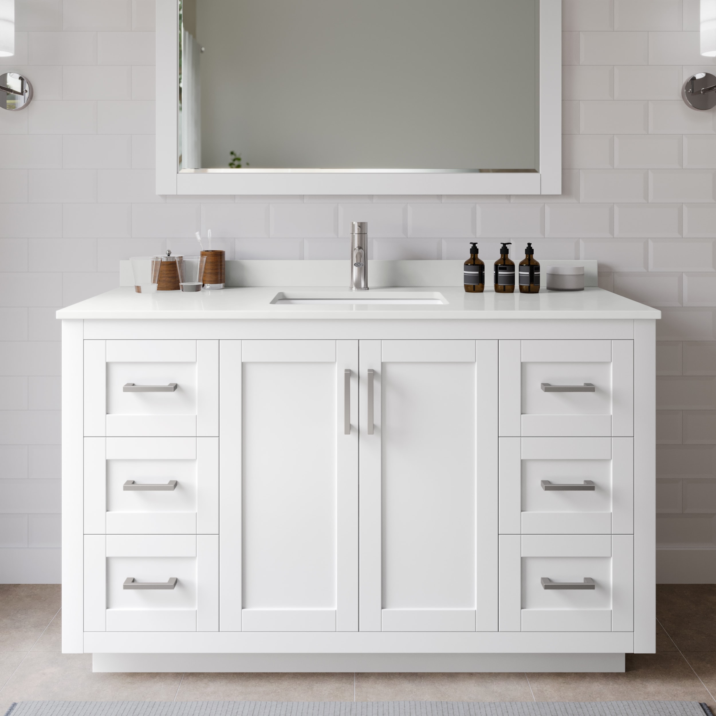 Wyndham Collection WCF292954SWHWQUNSM46 Miranda 54-in White Undermount Single Sink Bathroom Vanity with White Quartz Top (Mirror Included)