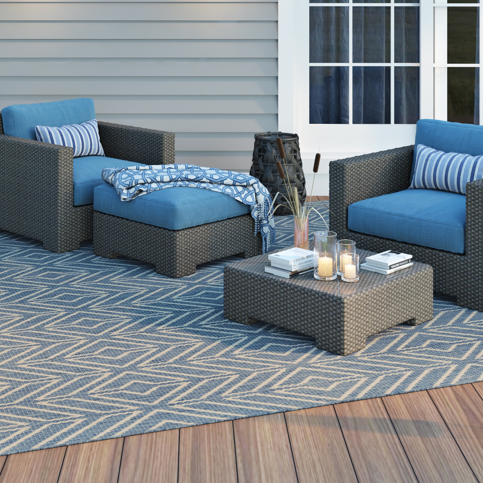 Bernini 2' x 3' Aqua-Terra Indoor Outdoor DirtTrapping Mat ,IronBorder/Blue