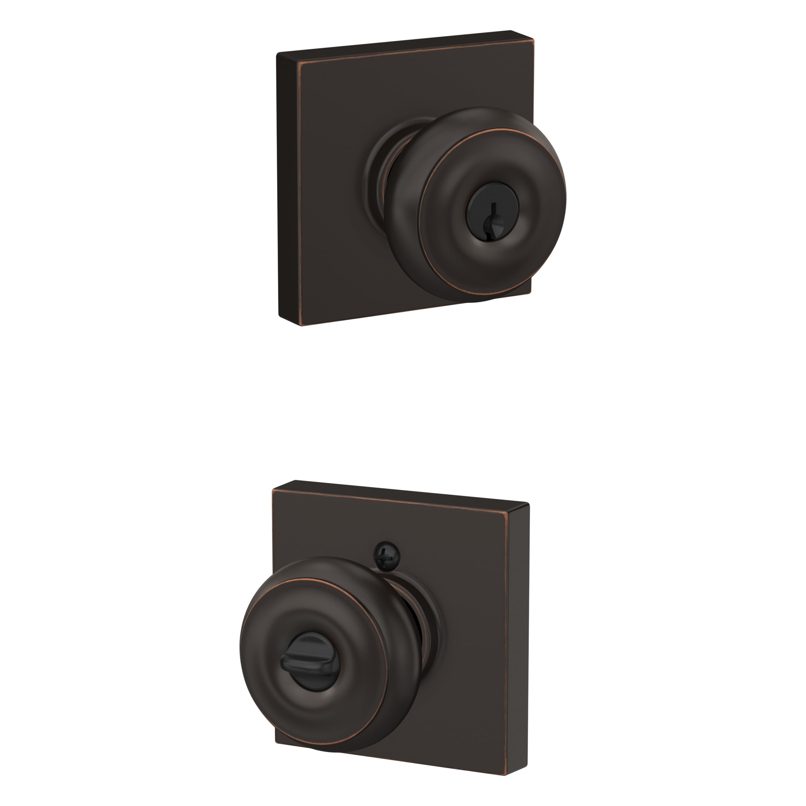 Schlage F51A GEO 716 COL Georgian - Collins Aged Bronze Traditional Exterior Keyed entry door knob Single pack